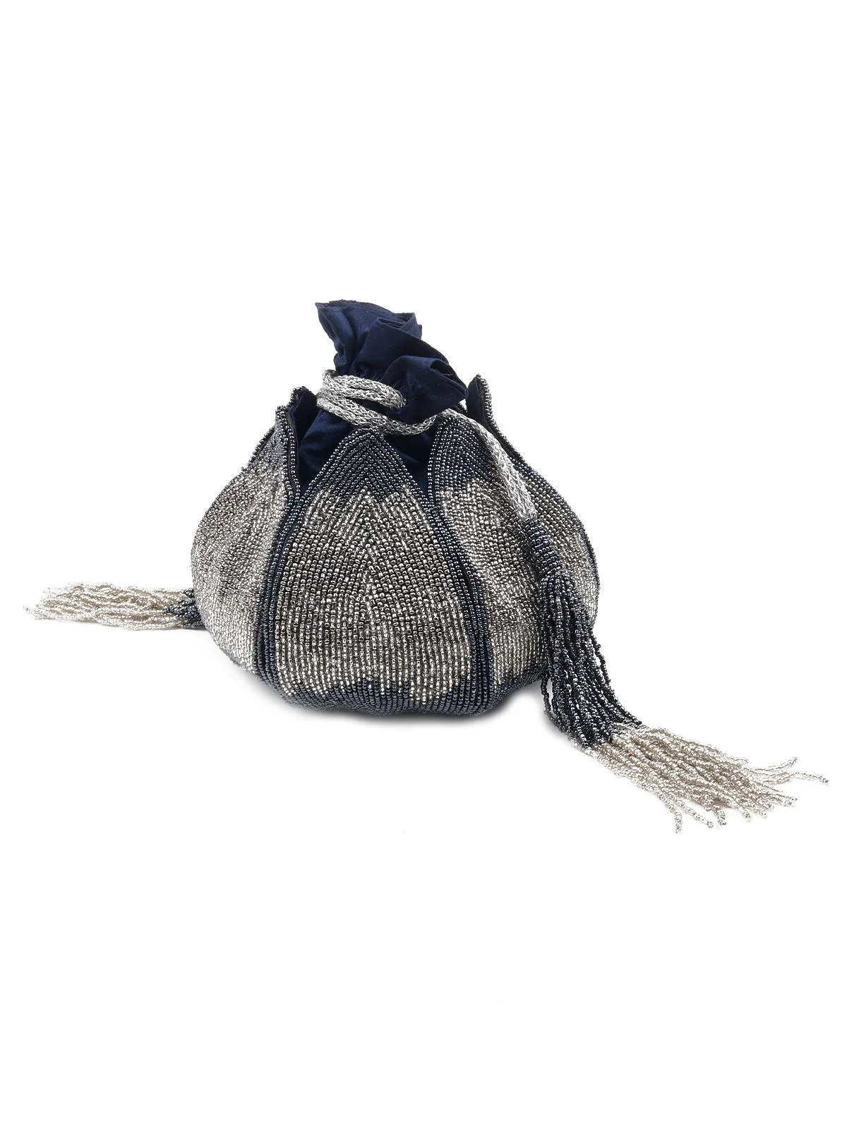 Odette Women Grey Beaded Rich-Look Potli - Image 4