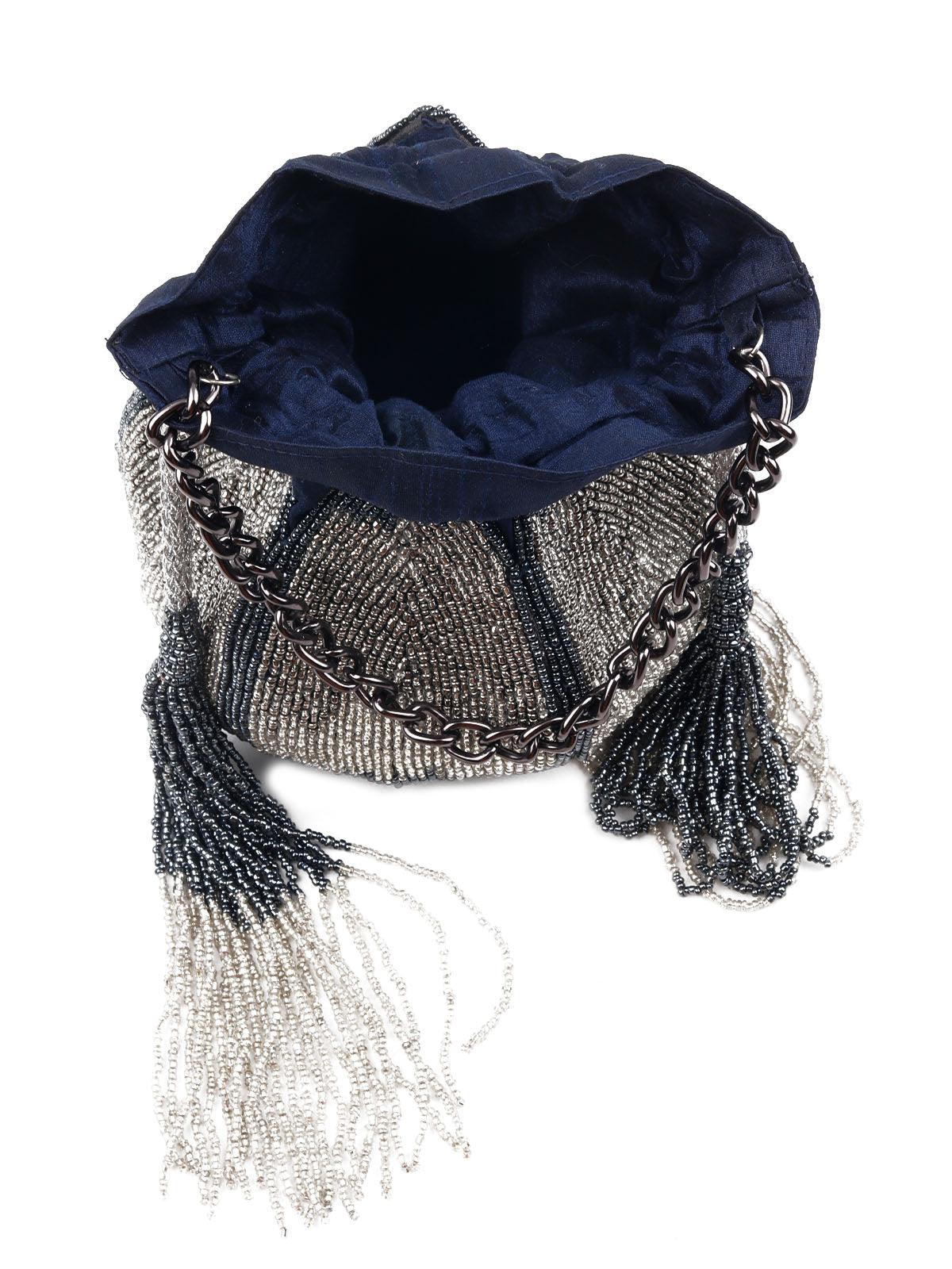 Odette Women Grey Beaded Rich-Look Potli - Image 5