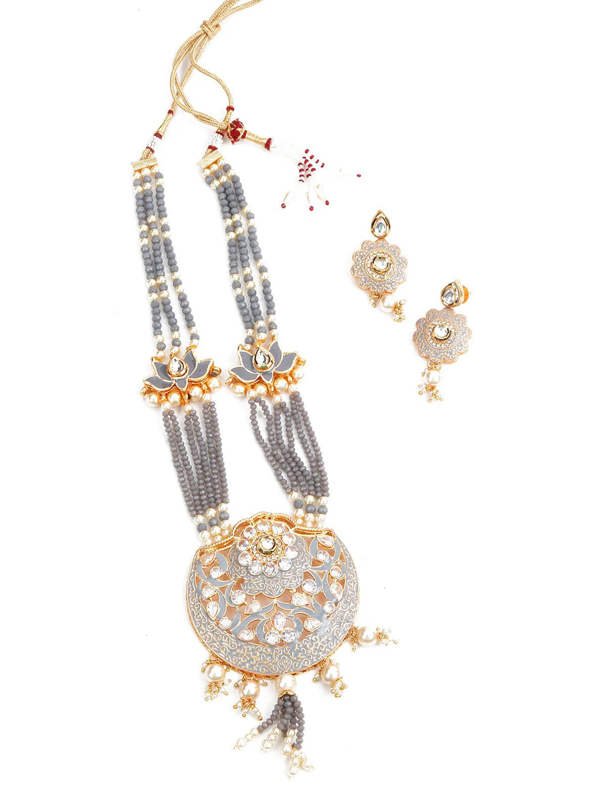 Odette Women Grey Onyx Gold Tone Grey Tinted Necklace Set - Image 3