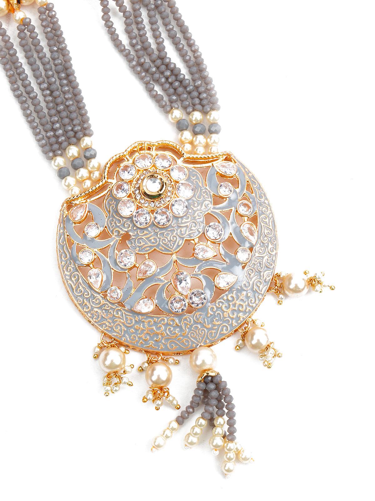 Odette Women Grey Onyx Gold Tone Grey Tinted Necklace Set - Image 4