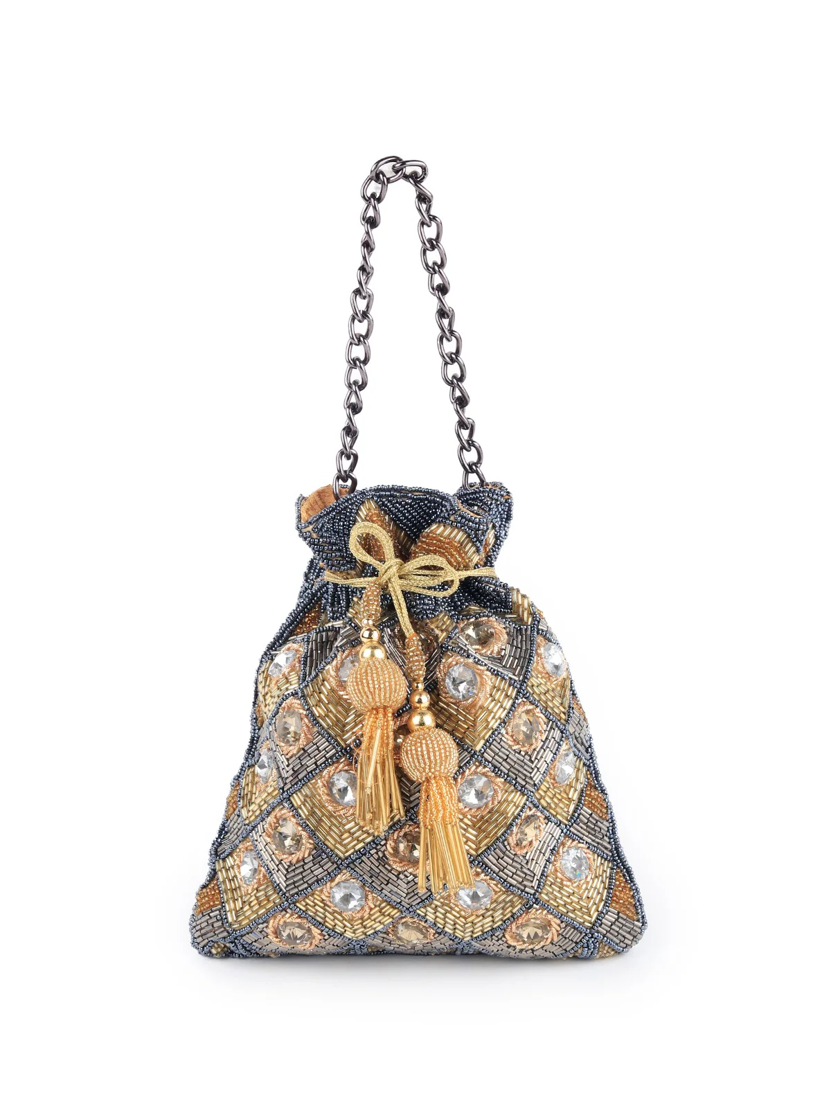 Odette Women Heavily Embellished Multicolour Potli - Image 3