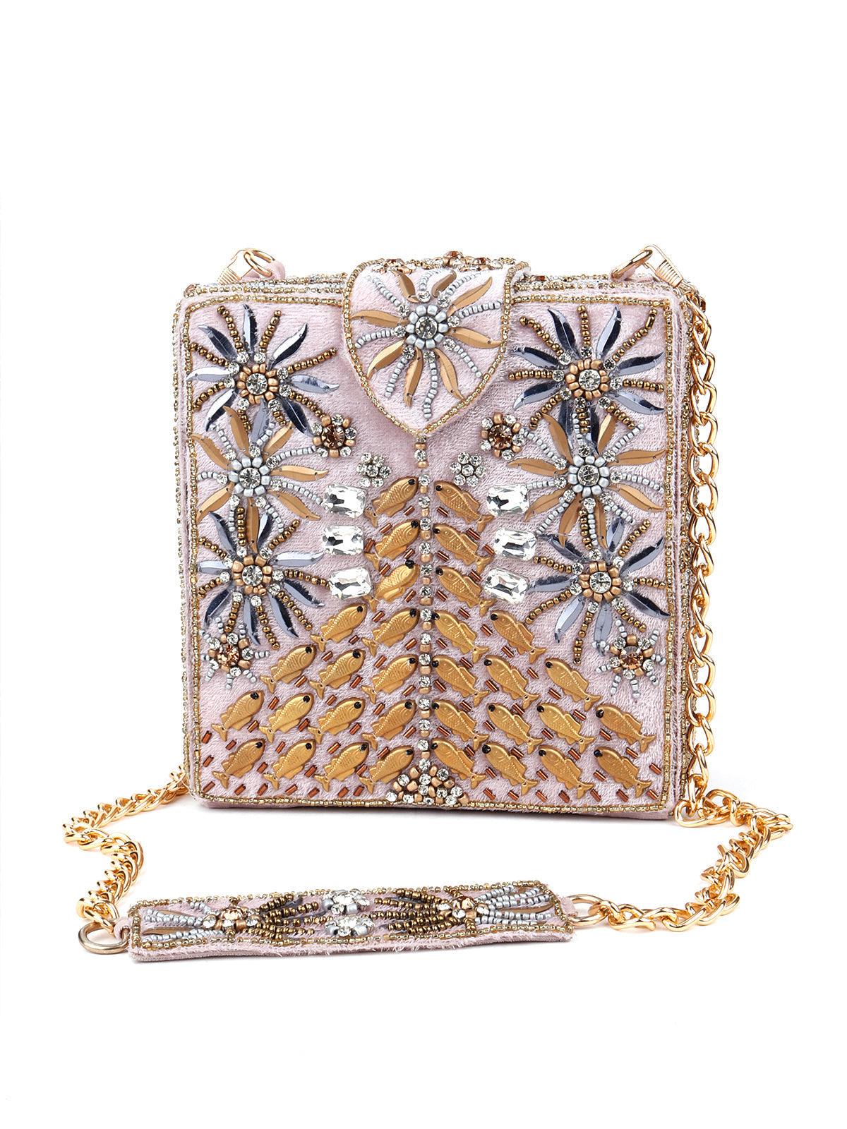 Odette Women Lavender Velvet Touch Boxy Hand Bag! - Image 3