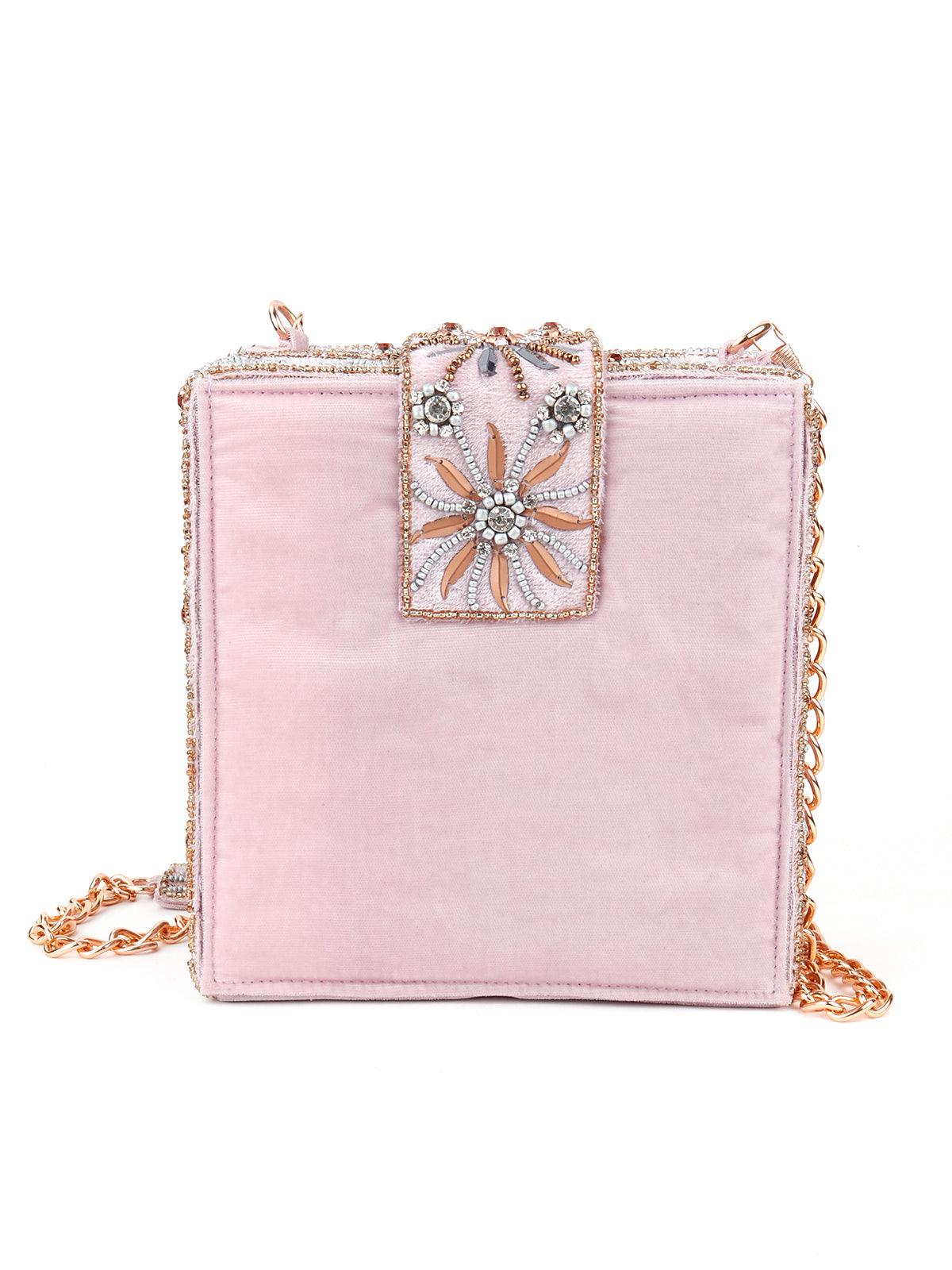 Odette Women Lavender Velvet Touch Boxy Hand Bag! - Image 5