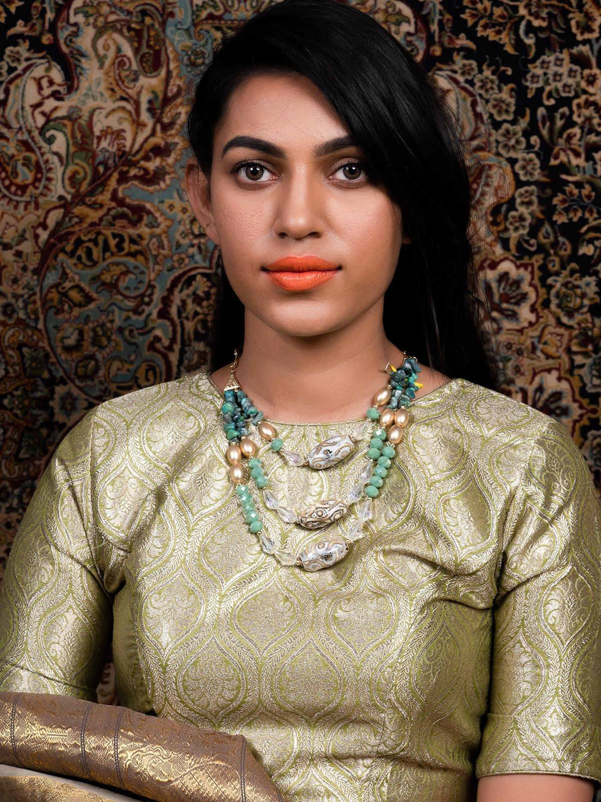 Odette Women Layered Sea Green Crystal Necklace - Image 2