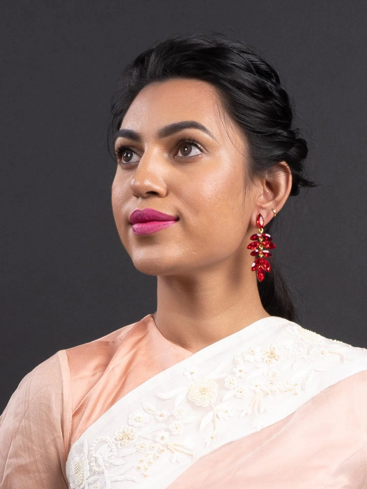 Odette Women Leafy Red Bright Dangle Earrings - Image 2