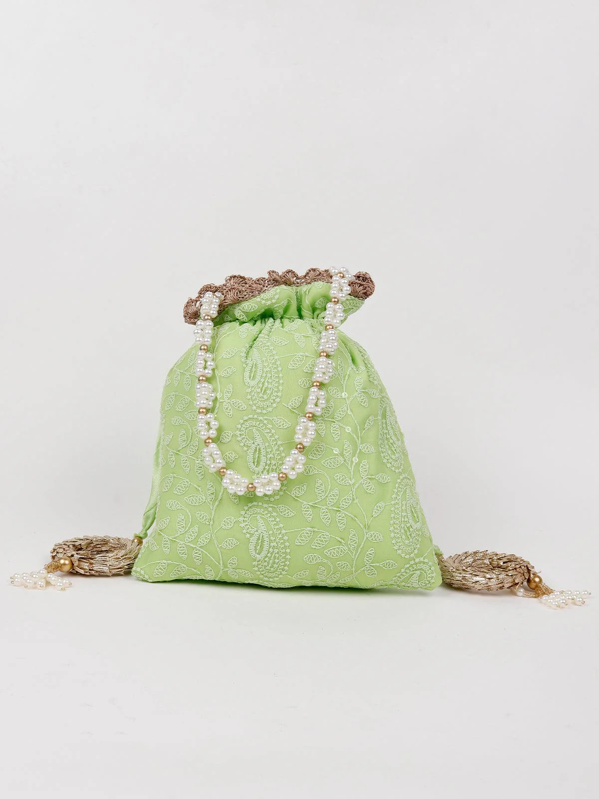 Odette Women Lime Green Embroidered Potli Hand Bag - Image 3