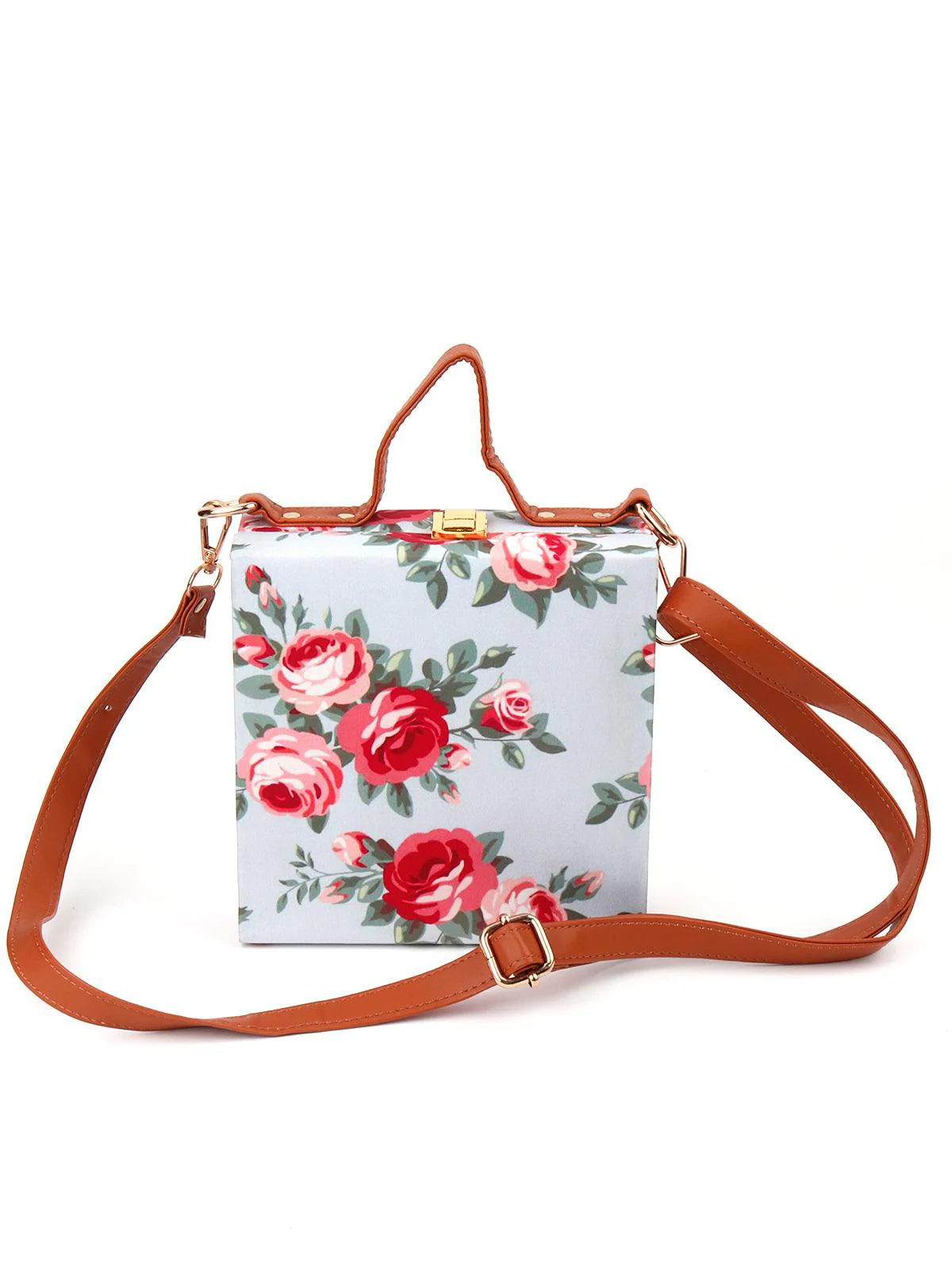 Odette Women Lovely Floral Printed Powder Blue Raxin Boxy Handbag - Image 3