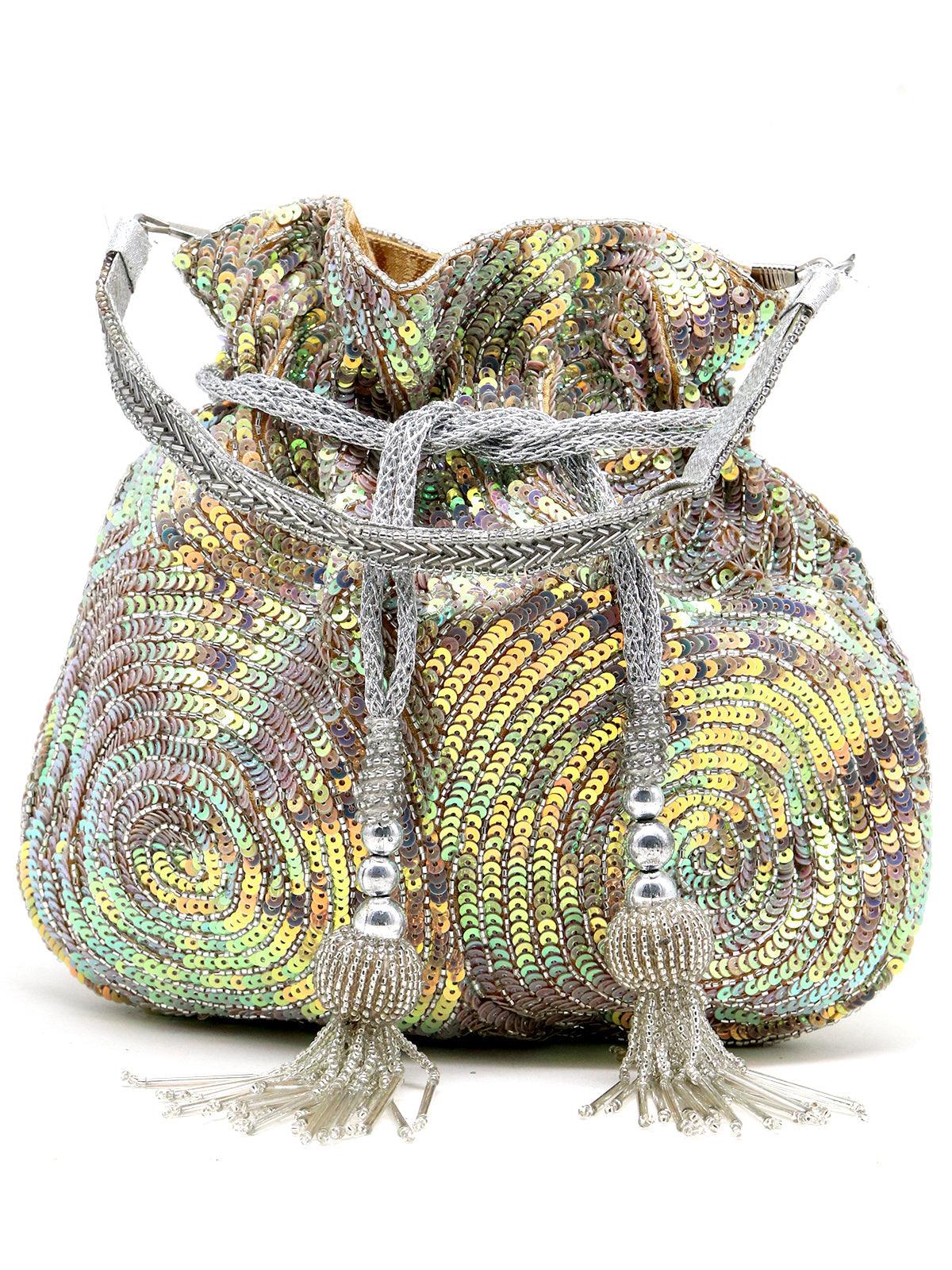 Odette Women Lustrous Silver Acrylic Potli Handbag - Image 2