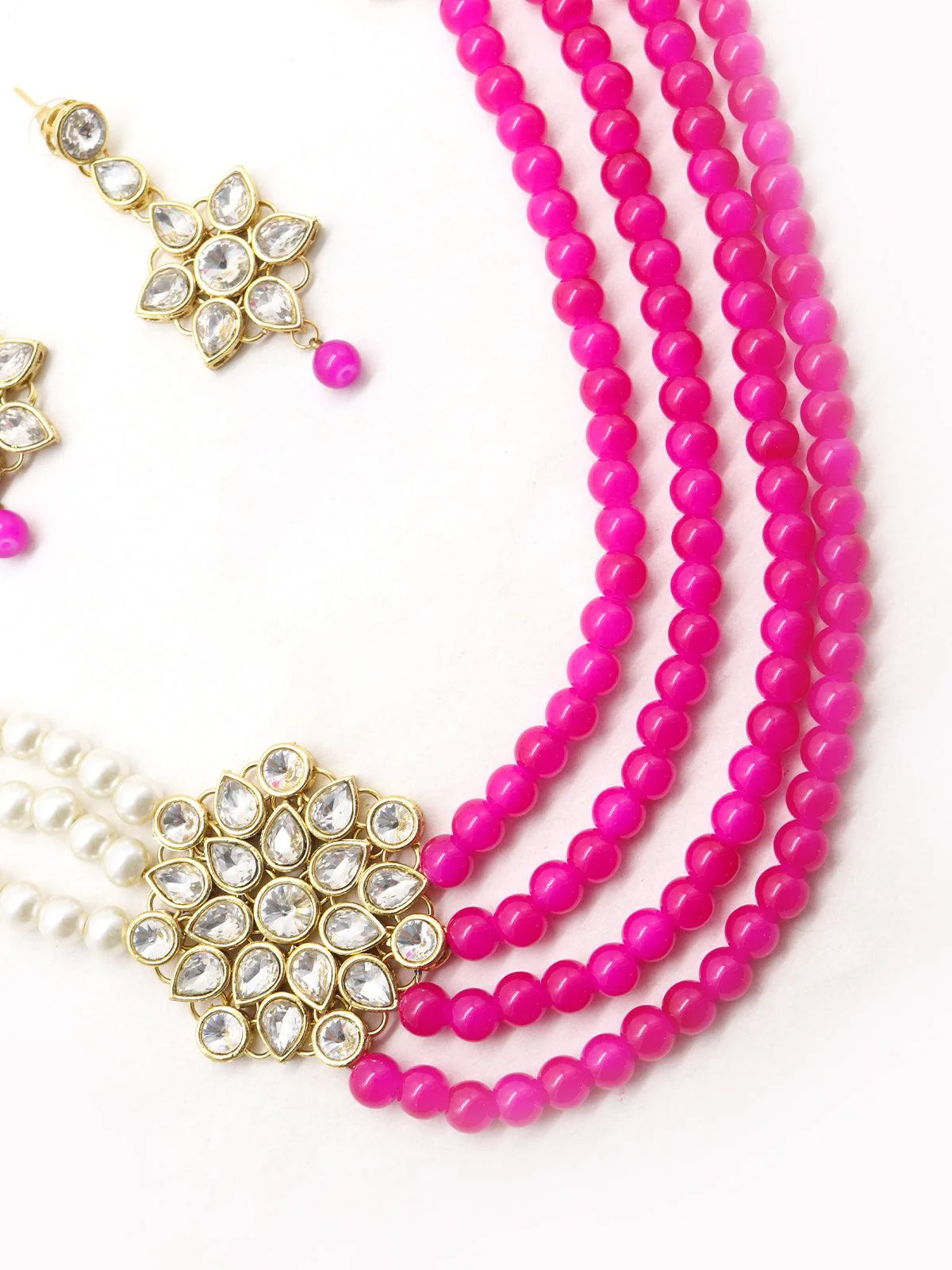 Odette Women Magenta Pink And Regular Faux Pearl Necklace With Earrings! - Image 4