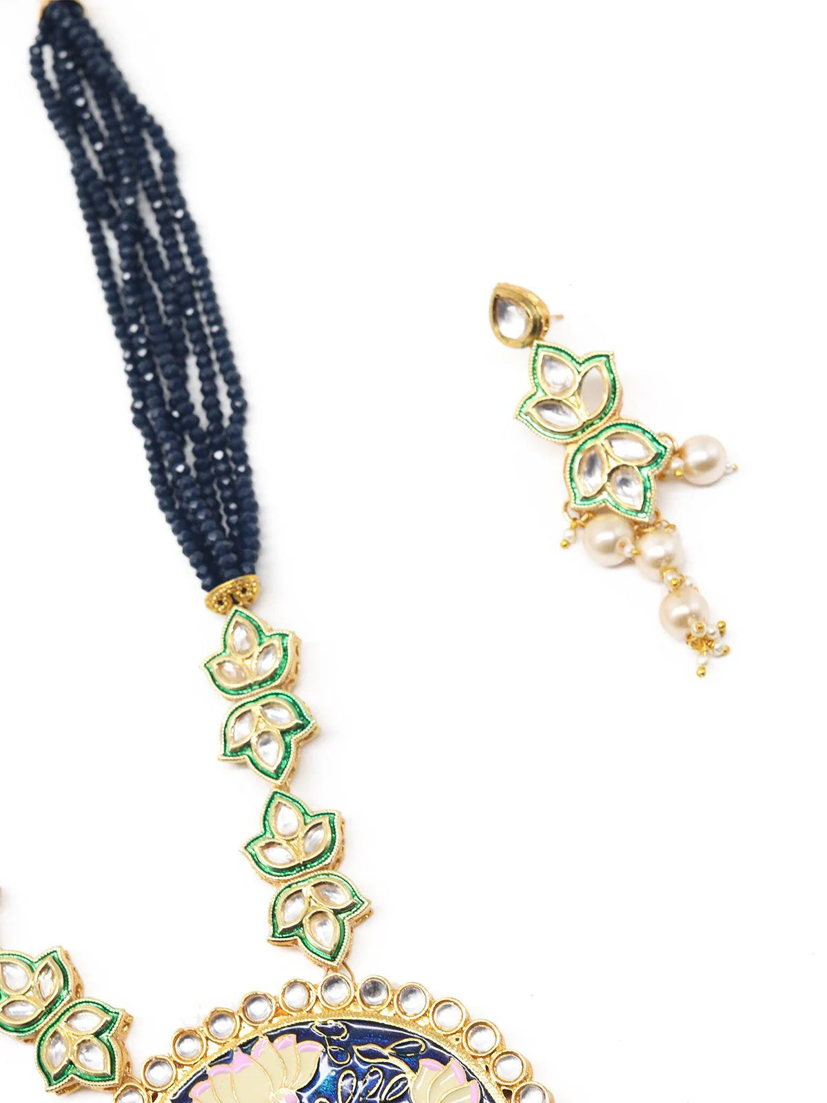 Odette Women Maharani Blue Onyx Kundan Necklace Set! - Image 6