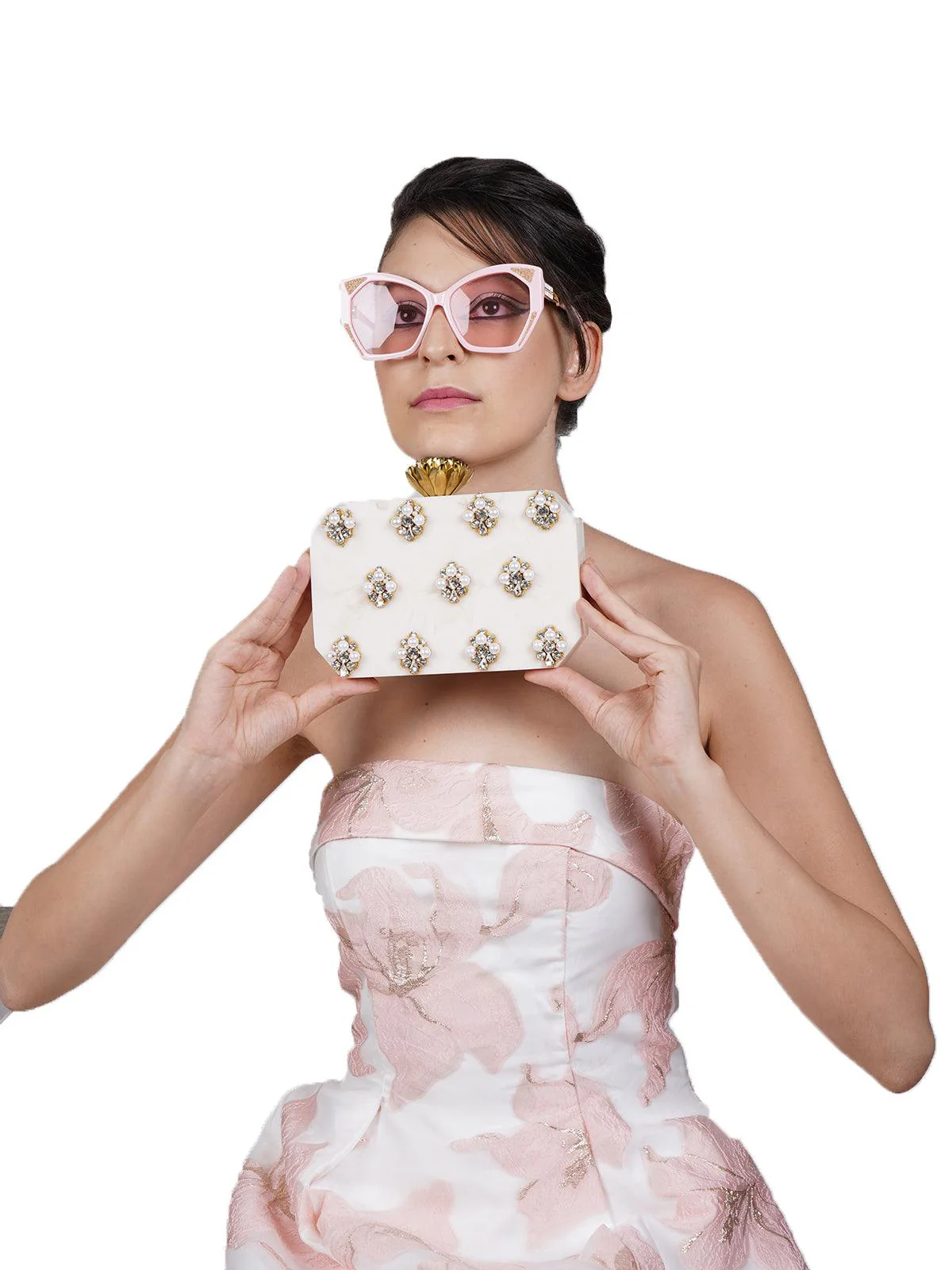Odette Women Marble White Shade Resin Clutch! - Image 2