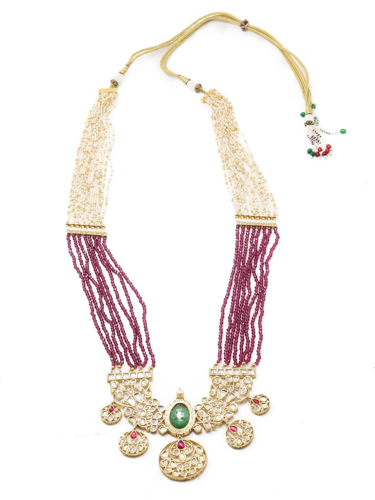 Odette Women Maroon Long Magical Onyx Kundan Necklace Set - Image 3