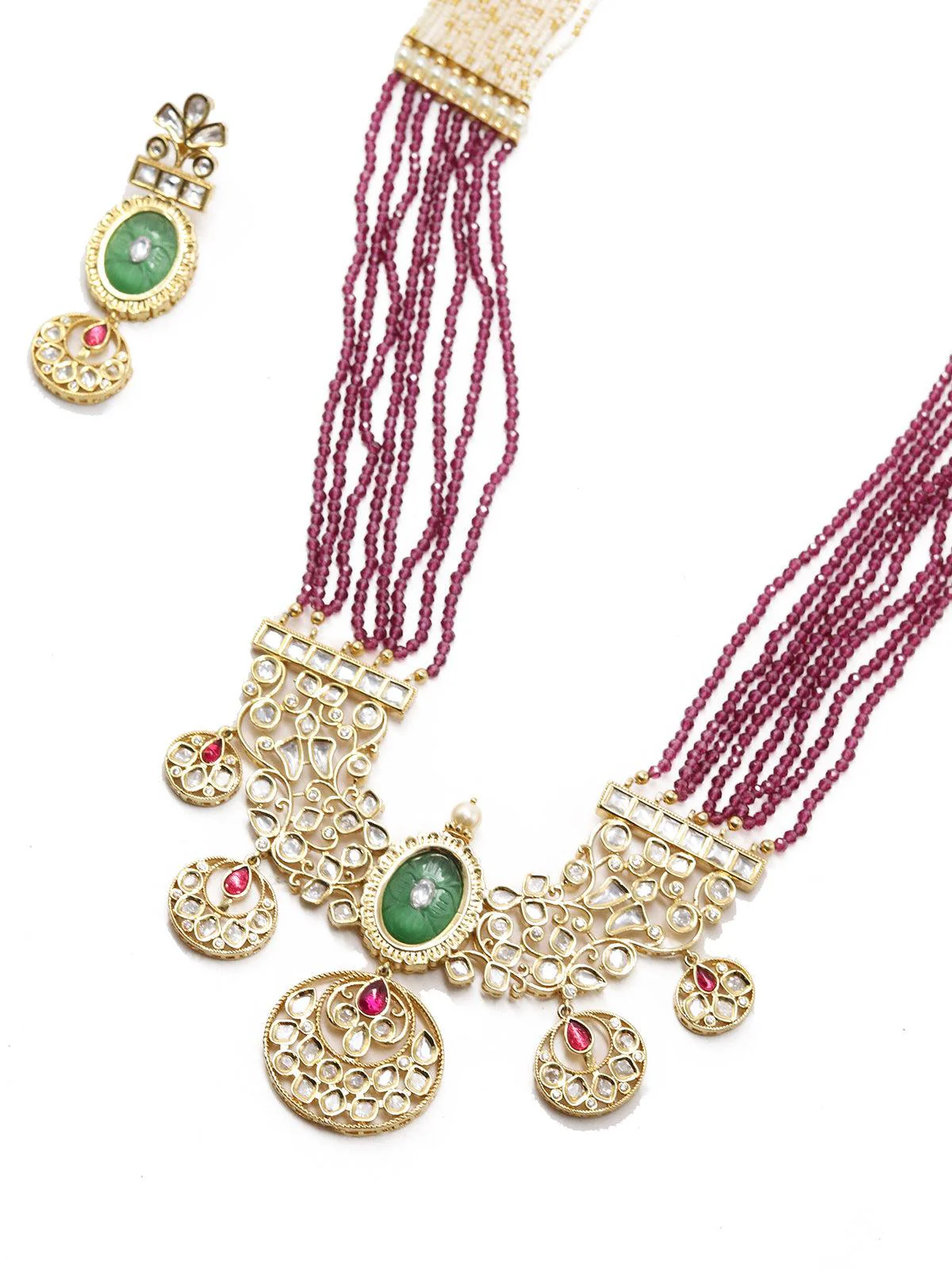 Odette Women Maroon Long Magical Onyx Kundan Necklace Set - Image 4