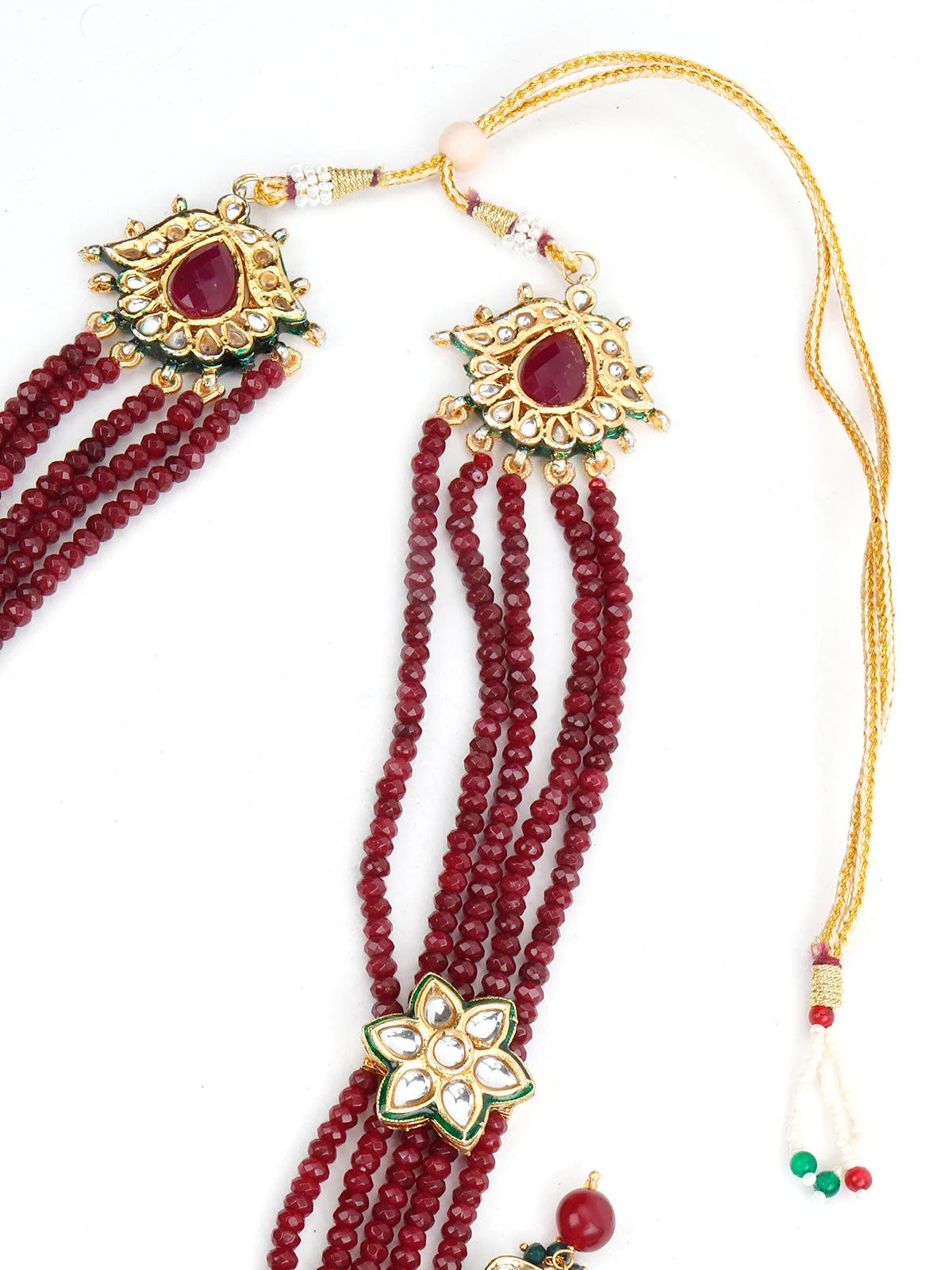 Odette Women Maroon Multistring Onyx-Mani-Kundan Necklace Set! - Image 4