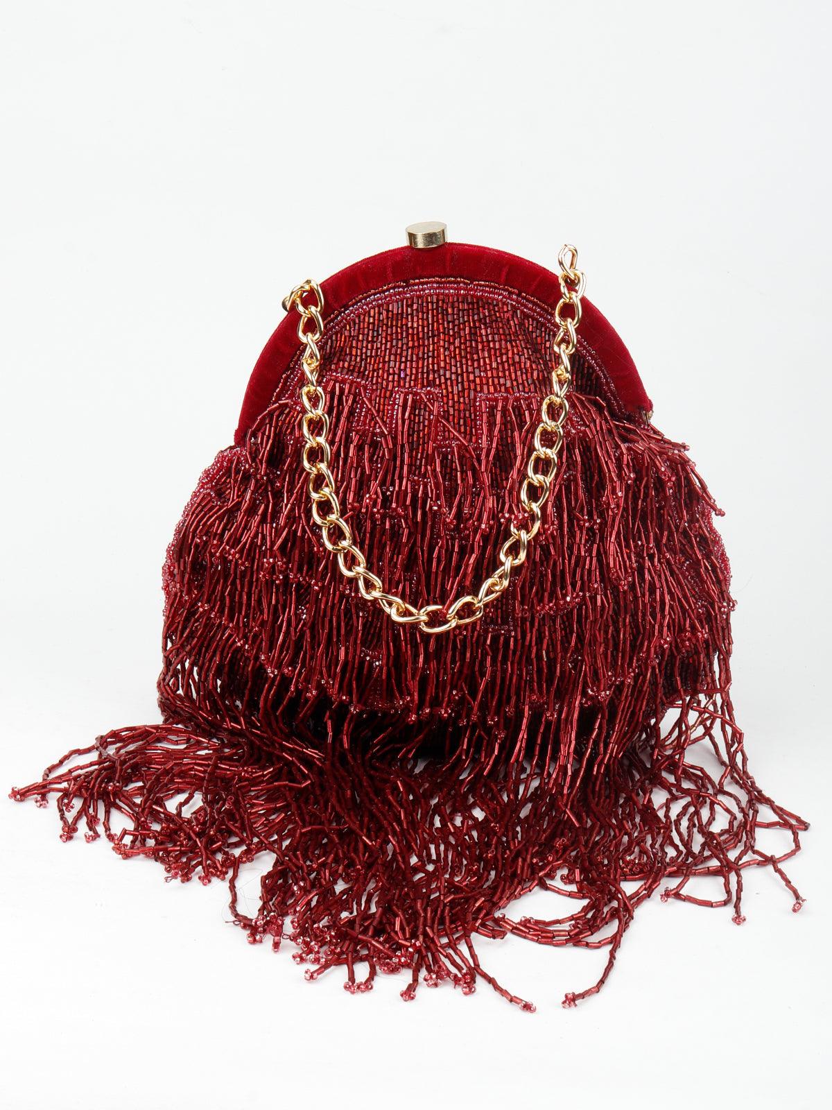 Odette Women Maroon Pleasing Tassel Batuwa - Image 3