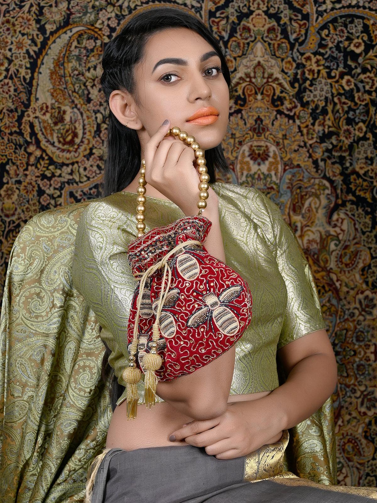 Odette Women Maroon Yellow Alluring Potli - Image 2