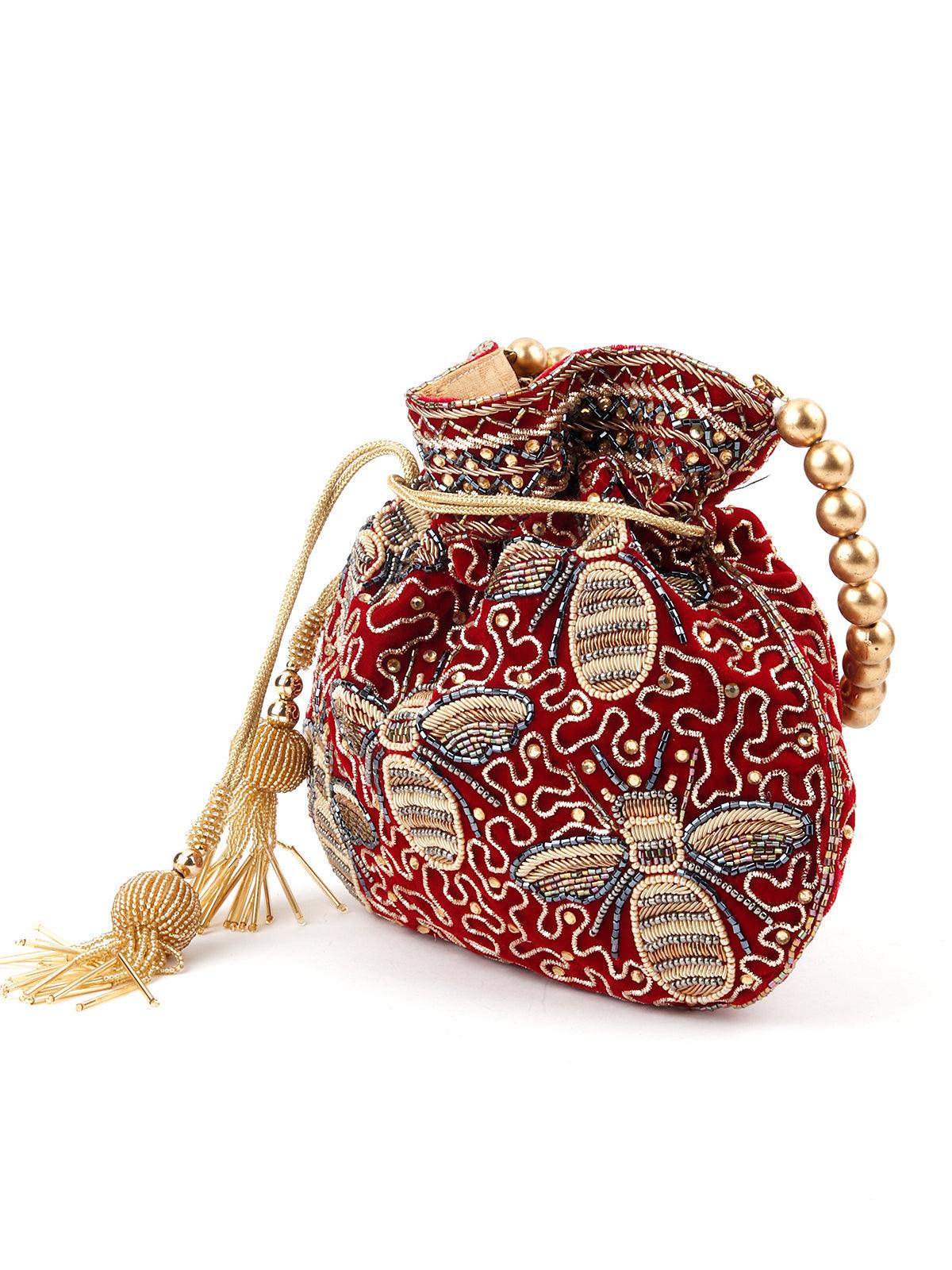 Odette Women Maroon Yellow Alluring Potli - Image 4