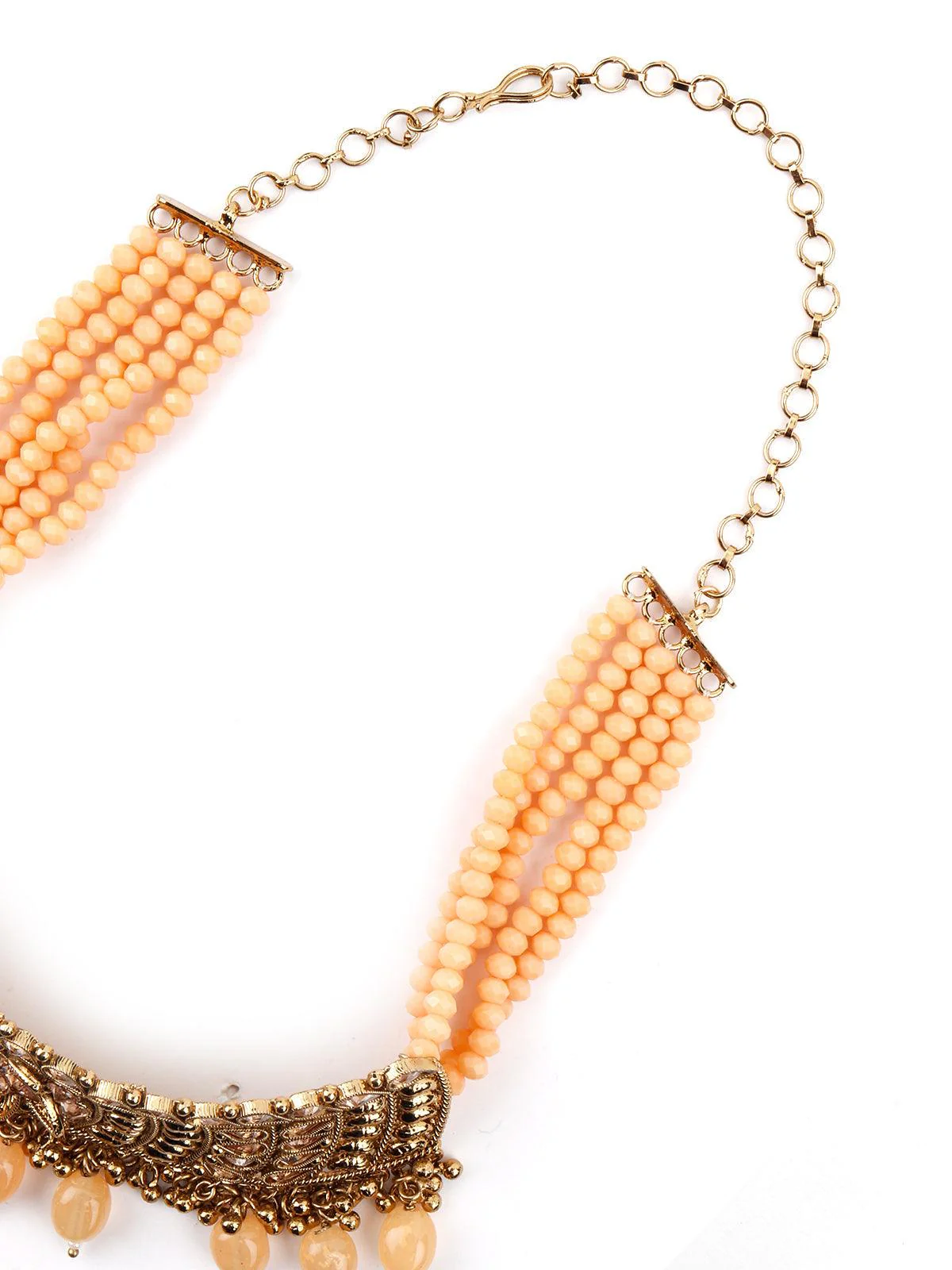 Odette Women Matte Finish Gold Tone Peach Onyx-Mani Choker Set - Image 4