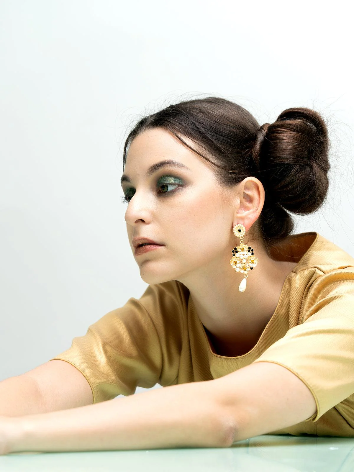 Odette Women Matted Golden Chiseled Dangle Earrings - Image 2