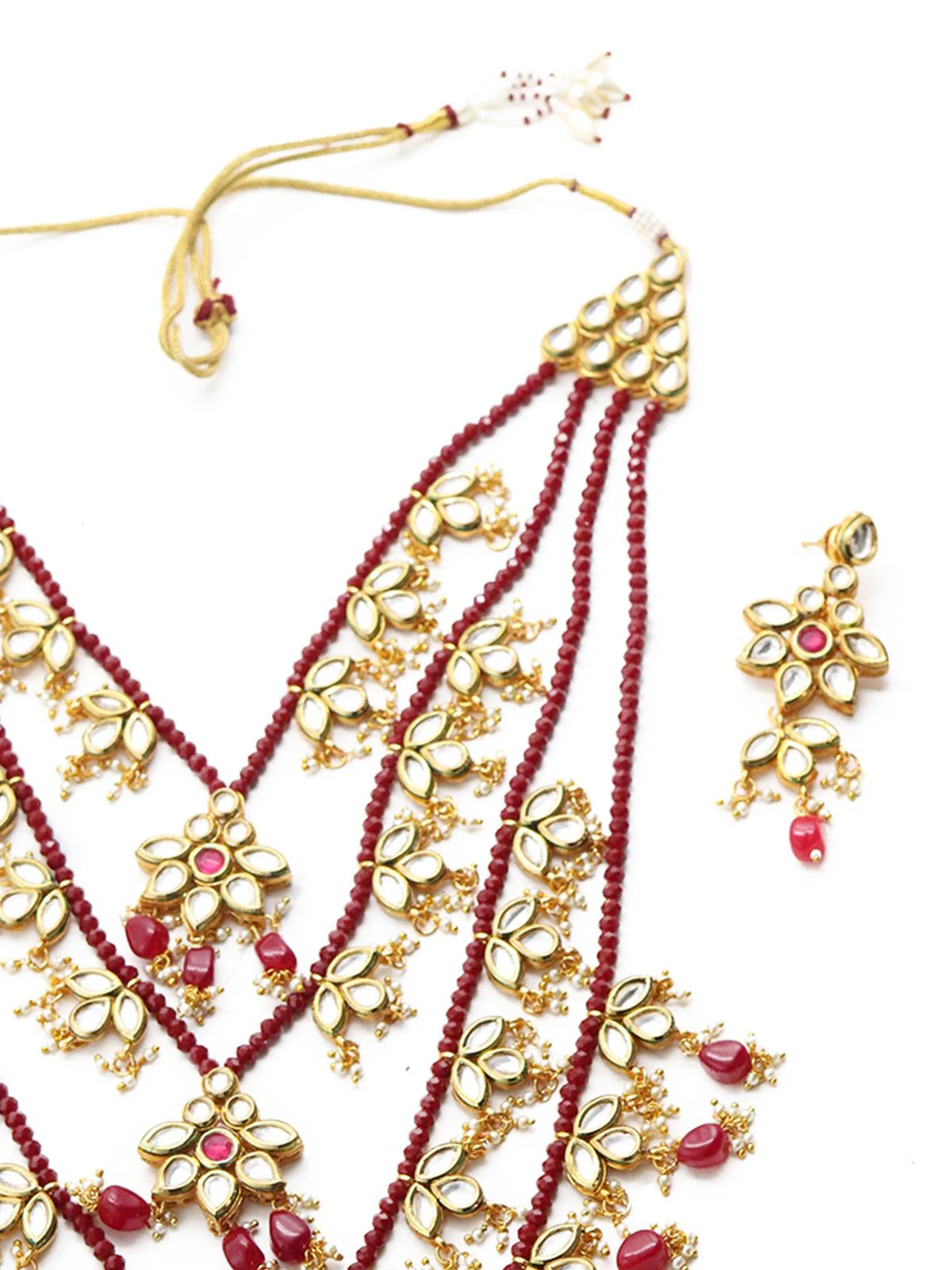 Odette Women Multi-Strand Authentic Maroon Onyx-Kundan-Mani Necklace Set! - Image 5