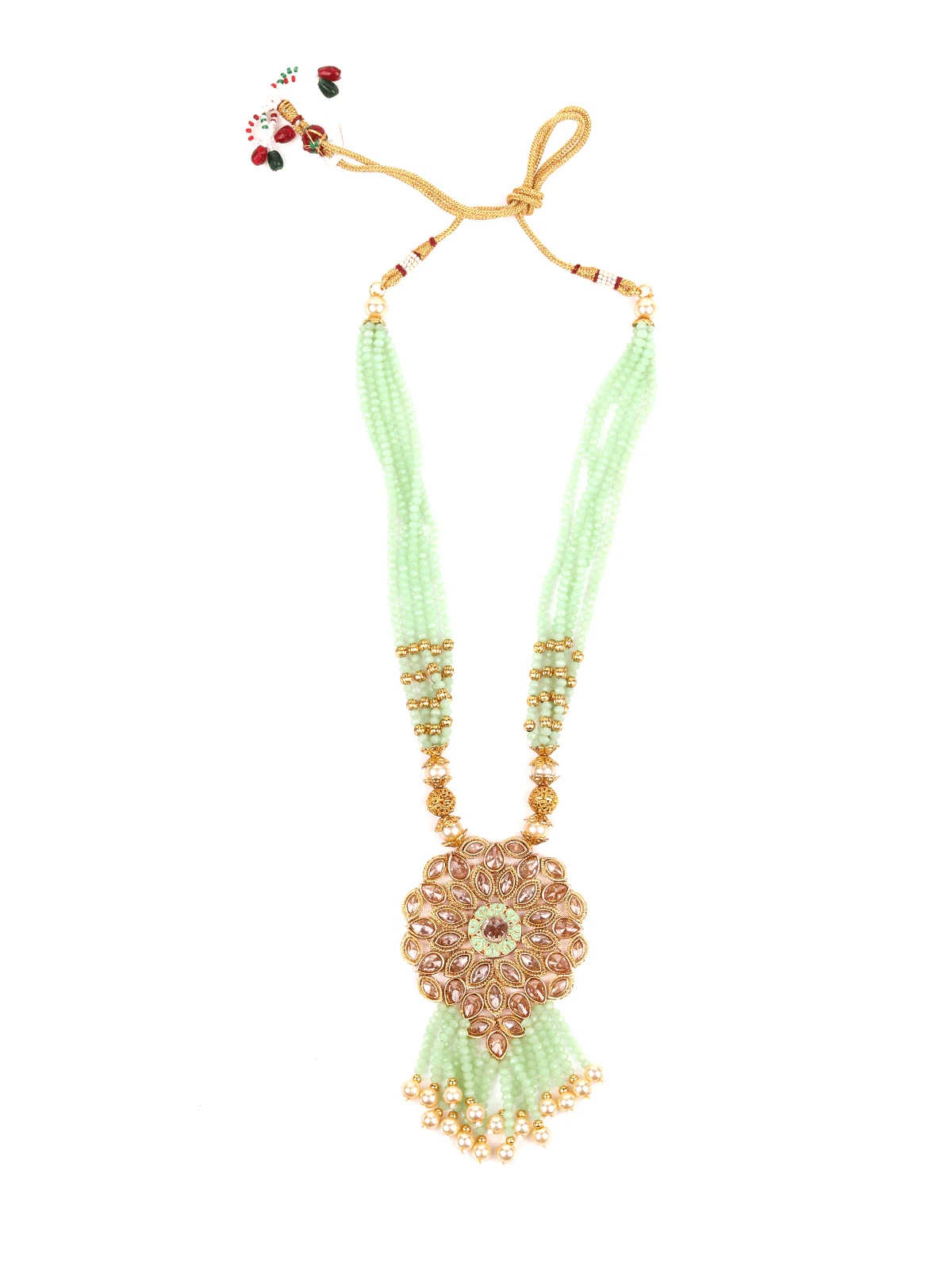 Odette Women Multi-Strand Light Green Onyx Necklace With Earrings - Image 5