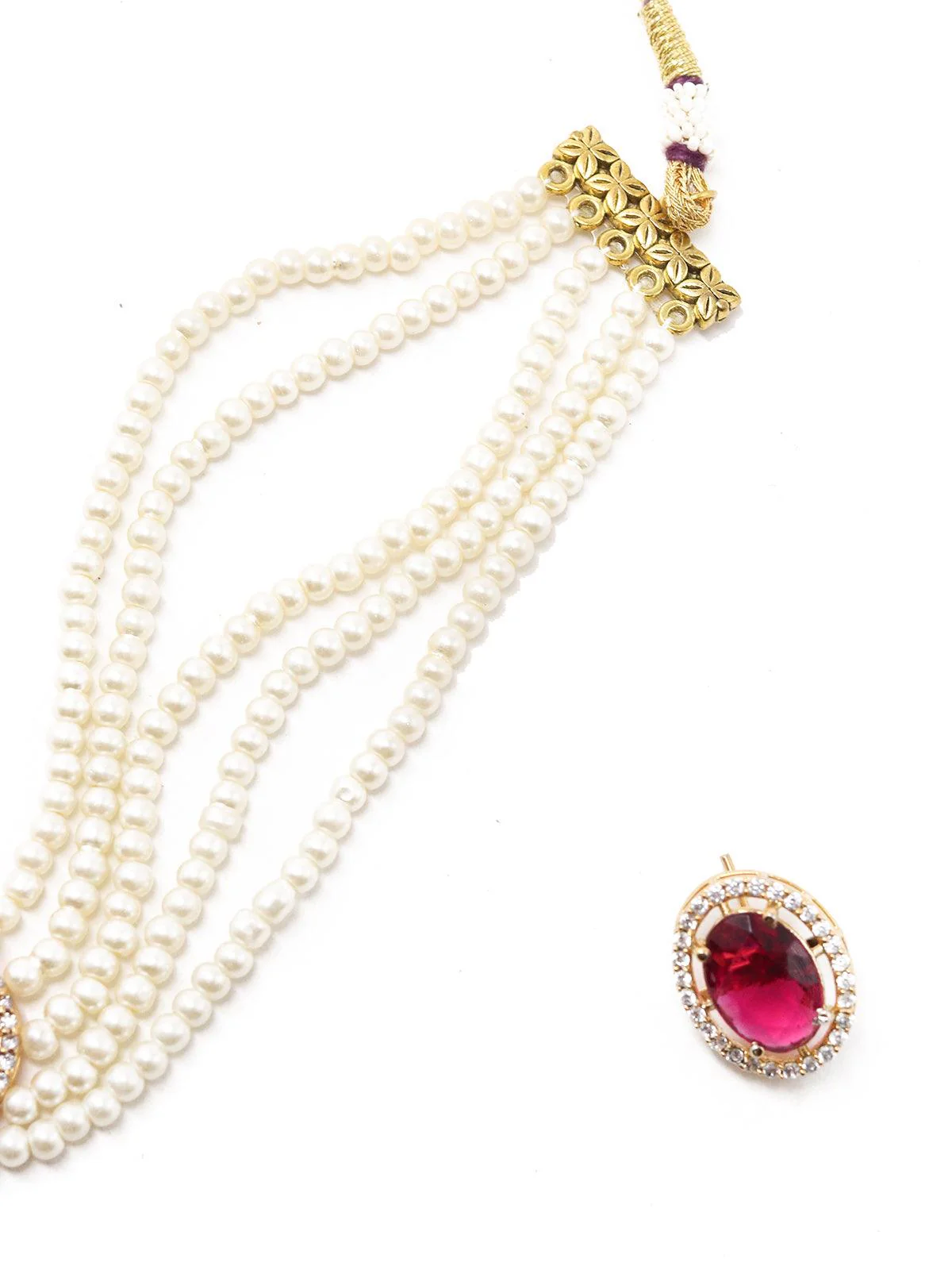 Odette Women Multi Strand Pink Stone Fine Pearl Choker Set! - Image 5