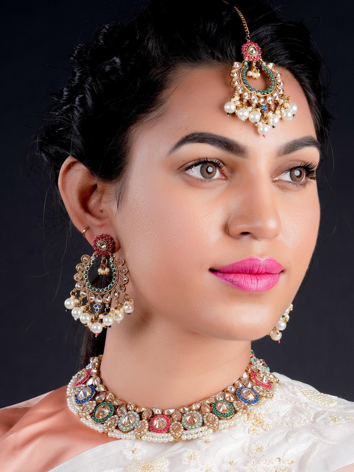 Odette Women Multicolor Traditional Rhine Stone Necklace Set - Image 2