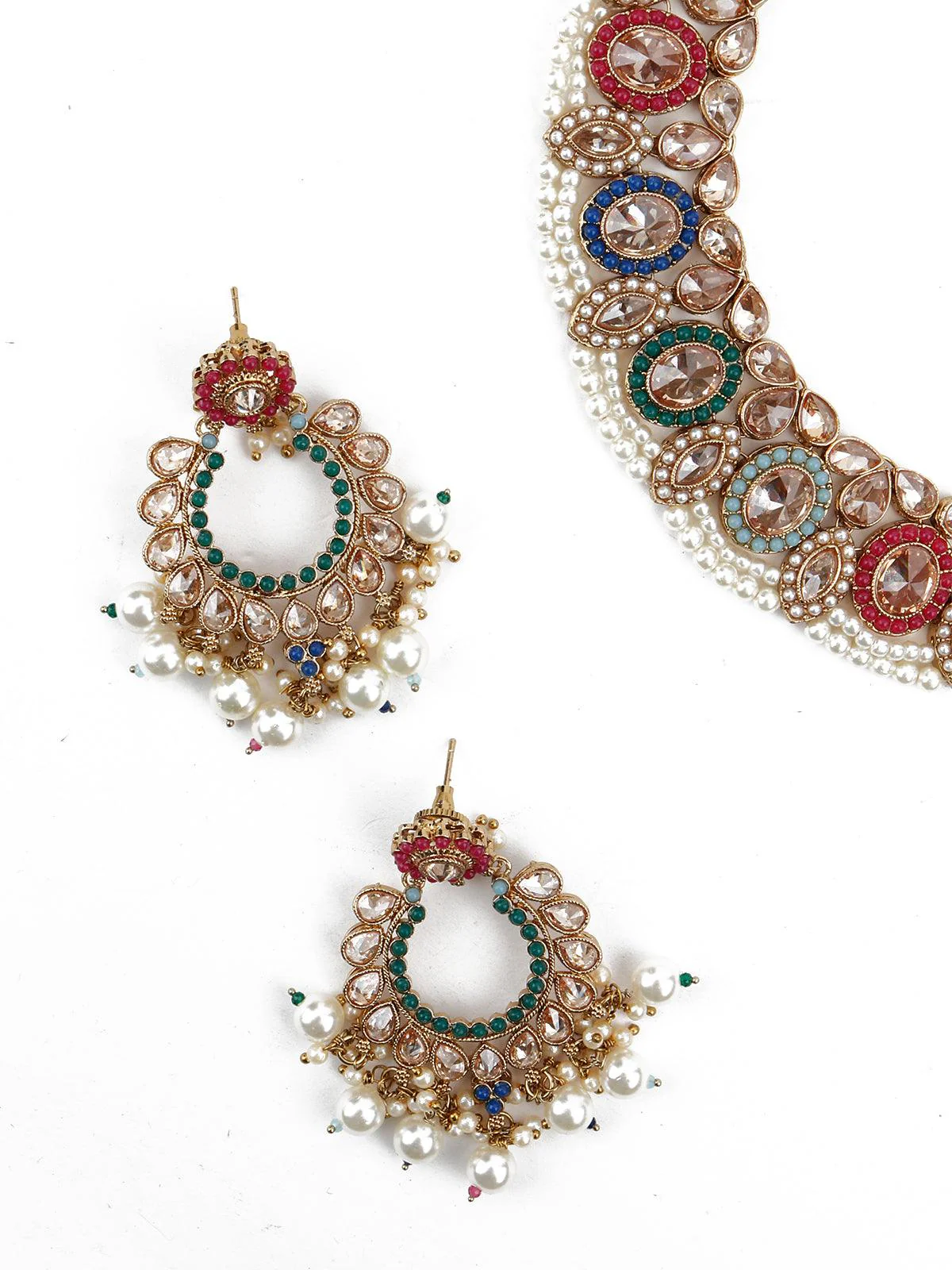 Odette Women Multicolor Traditional Rhine Stone Necklace Set - Image 4