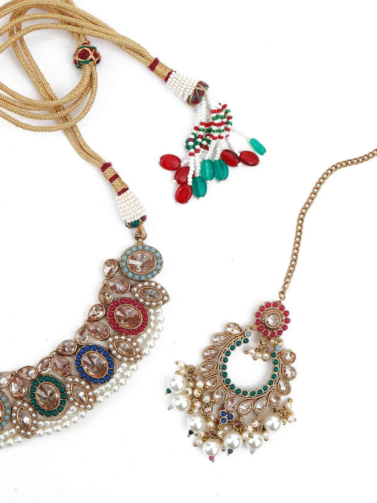 Odette Women Multicolor Traditional Rhine Stone Necklace Set - Image 6