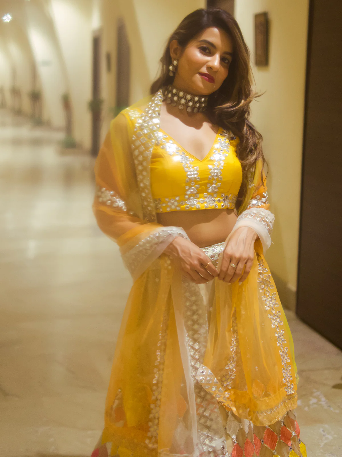 Odette Women Multicolored Net Sequence Semi-Stitched Lehenga Choli - Image 4