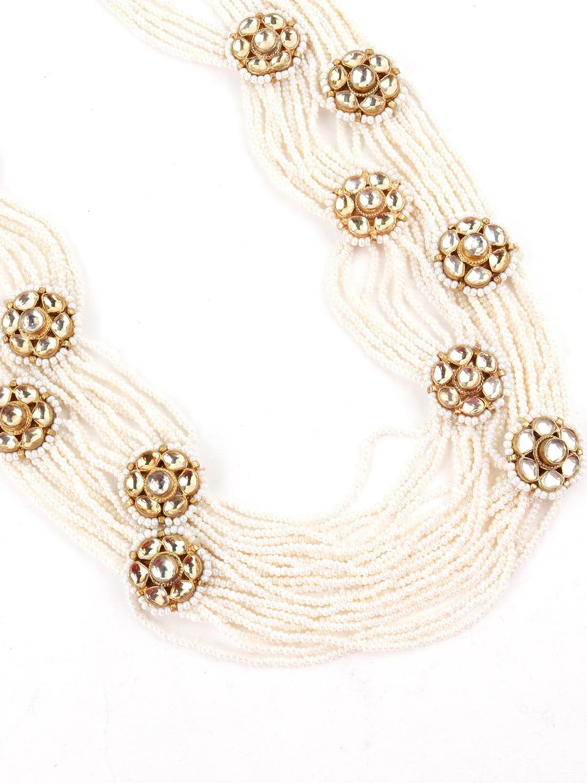 Odette Women Multistring Gorgeous White Pearl-Kundan Necklace Set - Image 5