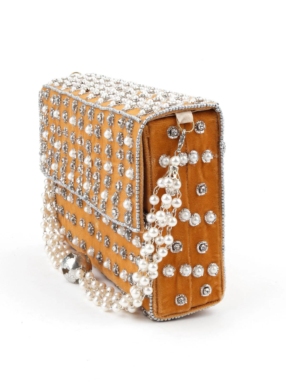 Odette Women Mustard Yellow Embellished Box Clutch - Image 4