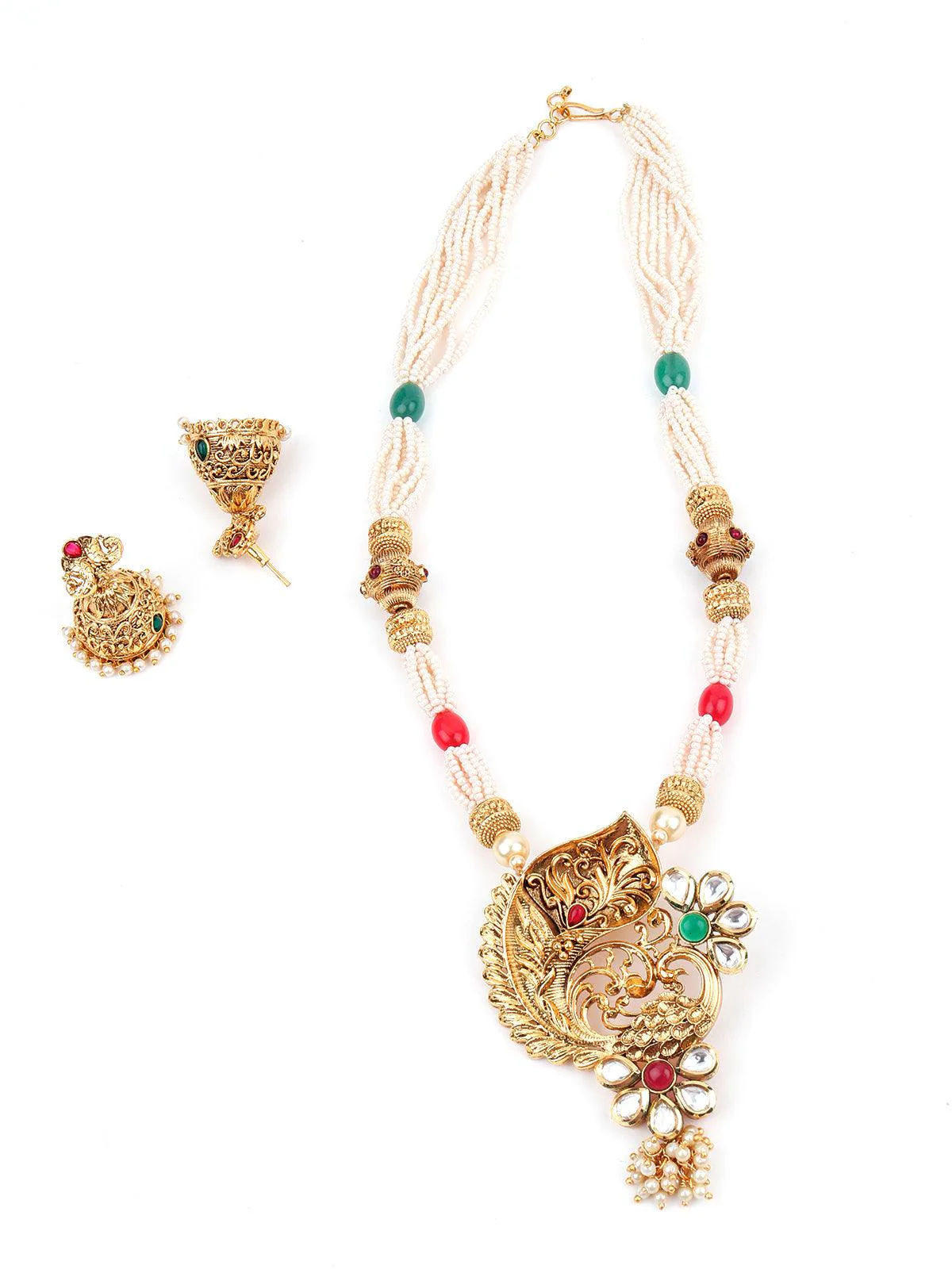 Odette Women Mystic Gold Tone Pearl-Mani Necklace Set - Image 3