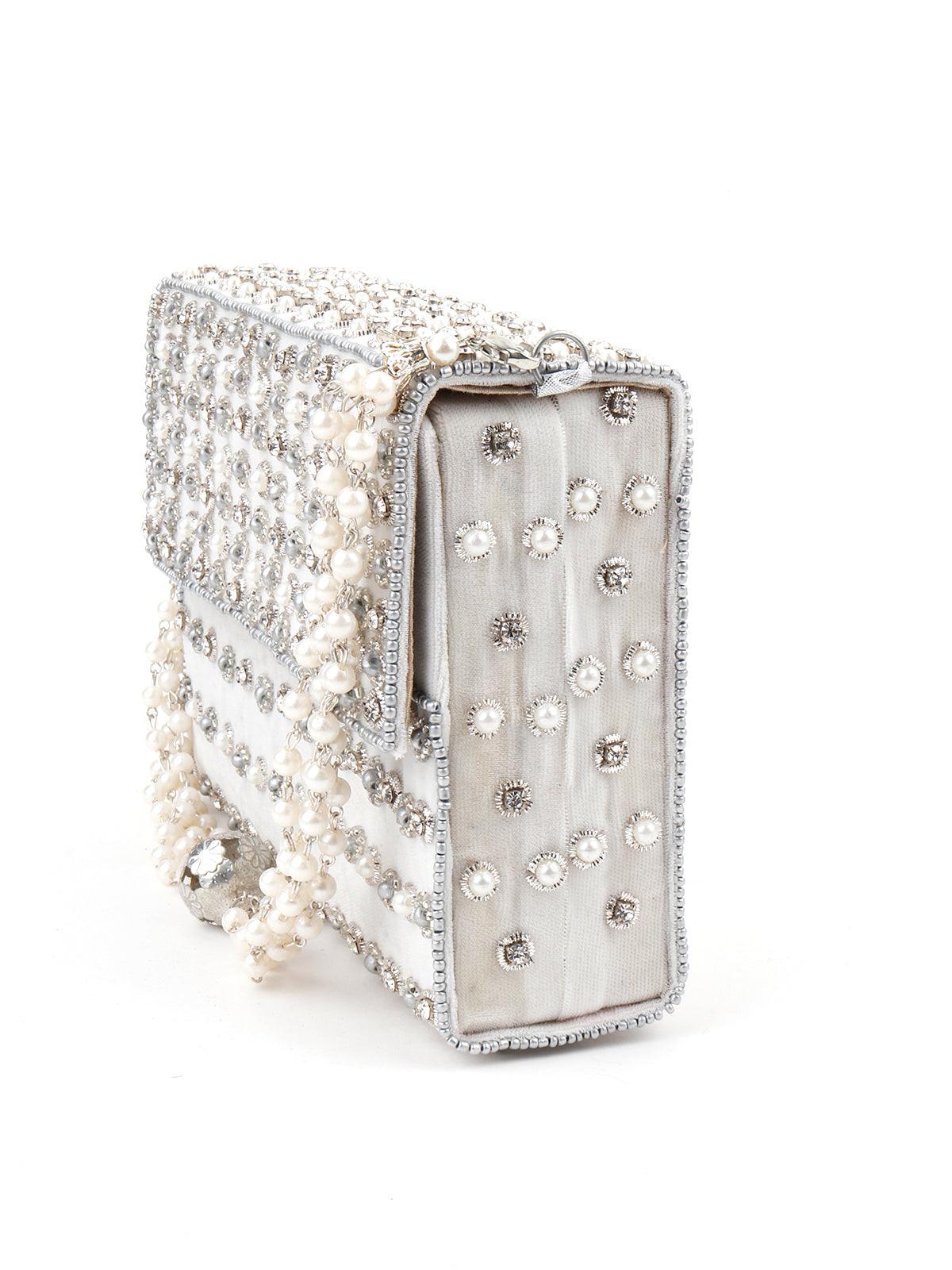 Odette Women Off-White Embellished Box Clutch! - Image 4
