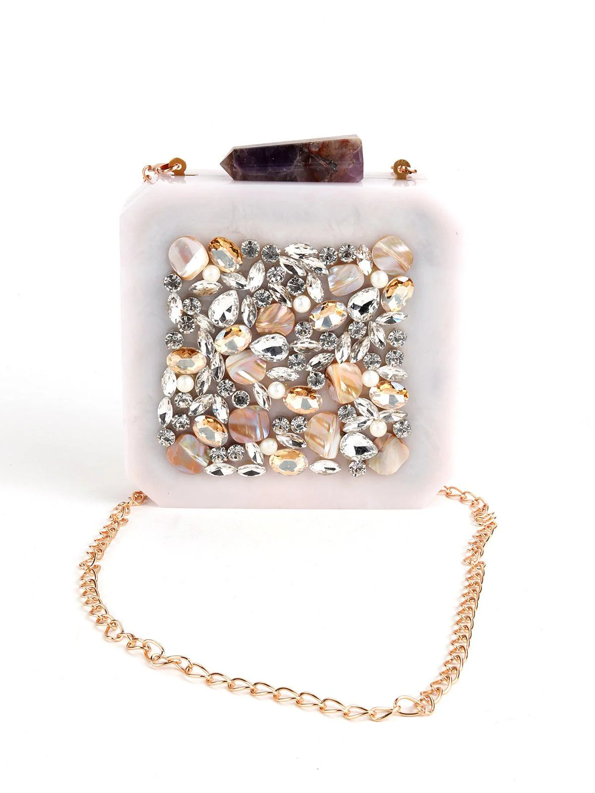 Odette Women Off-White Resin Embellished Enhancing Box Clutch! - Image 3