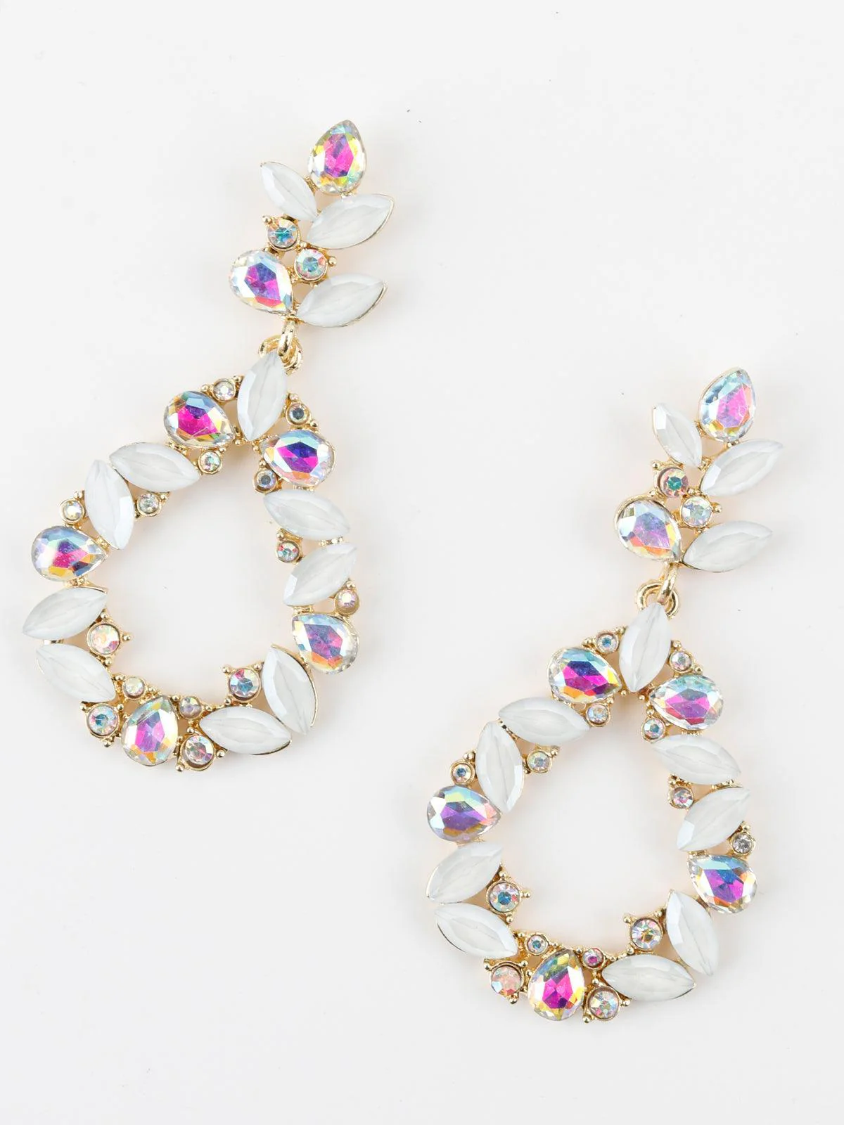 Odette Women Oval Shape Glittery White Dangle Earrings - Image 3