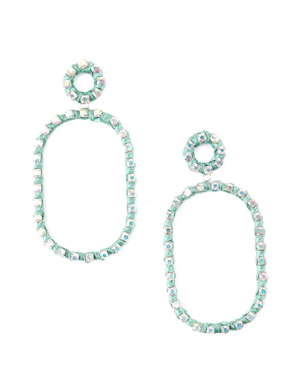 Odette Women Oval Shape Green Dangle Earrings - Image 6