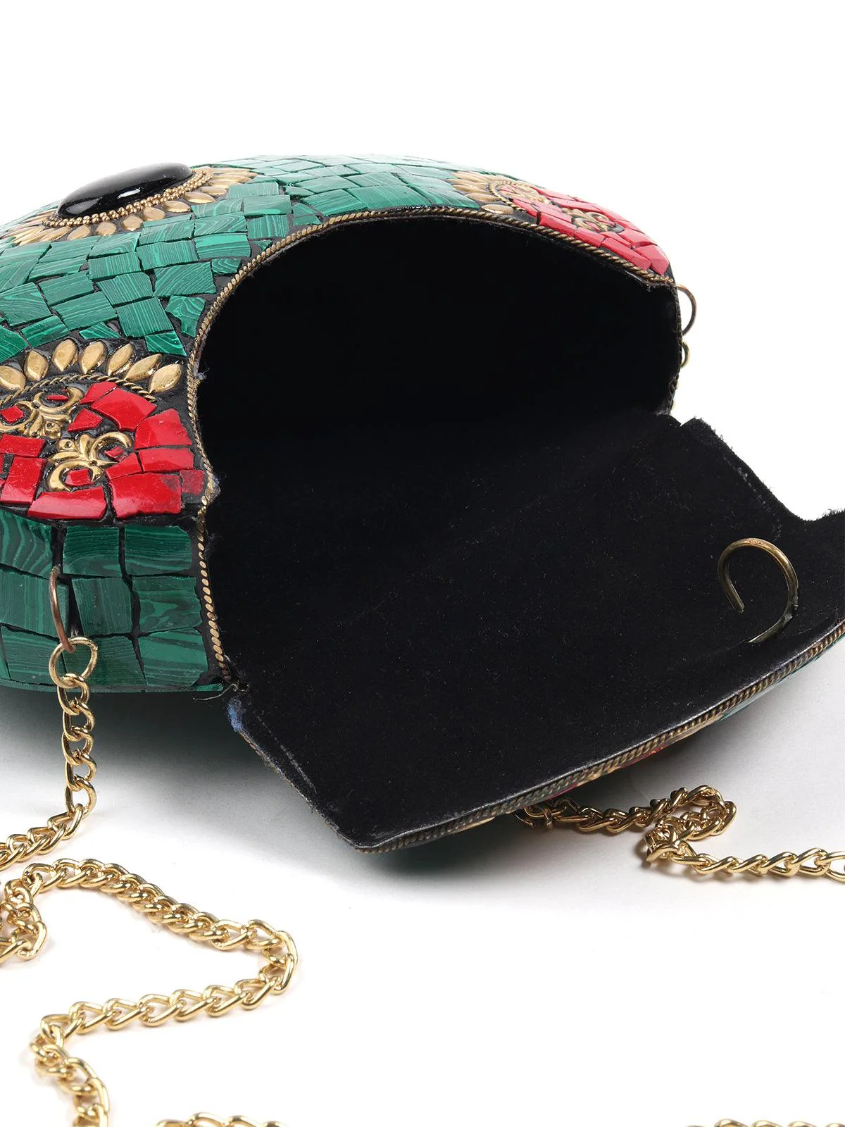 Odette Women Oval Shape Metal Green Tinted Ethnic Clutch - Image 6
