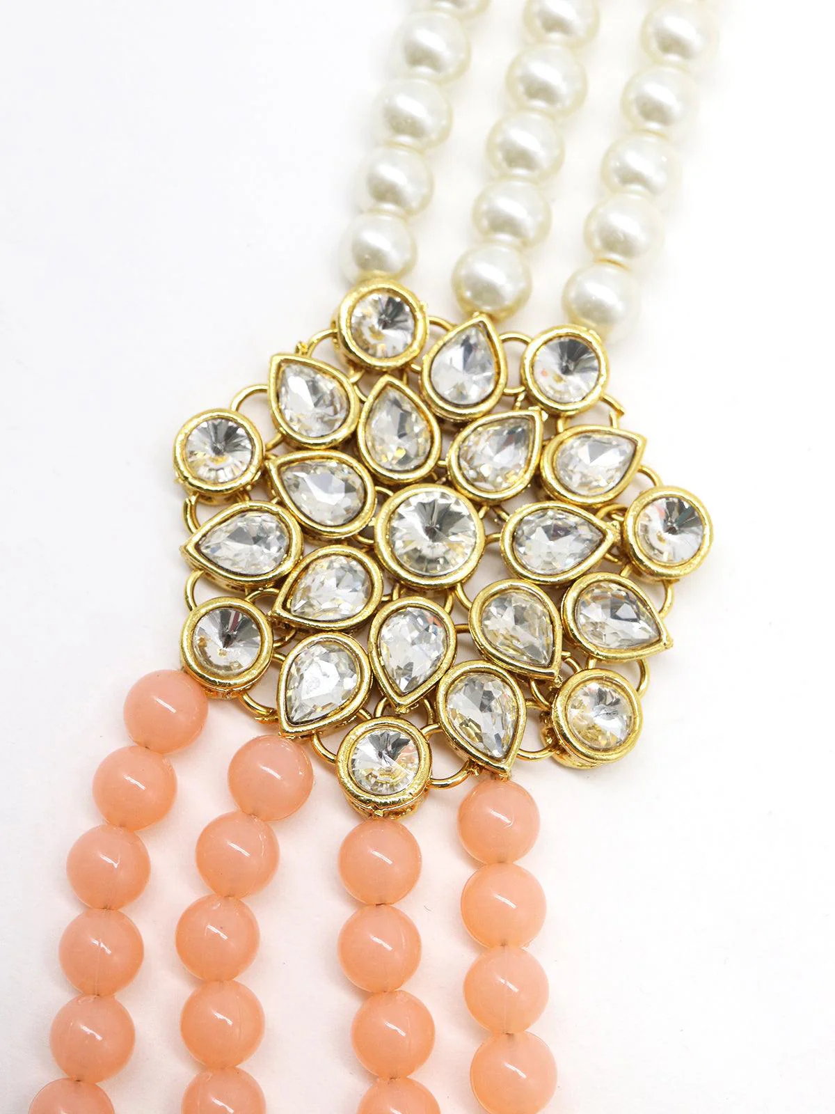 Odette Women Peach And Regular Faux Pearl Necklace With Earrings - Image 4