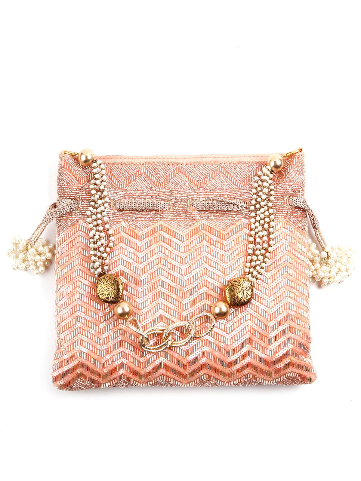 Odette Women Peach Embellished Lovely Potli Bag - Image 4