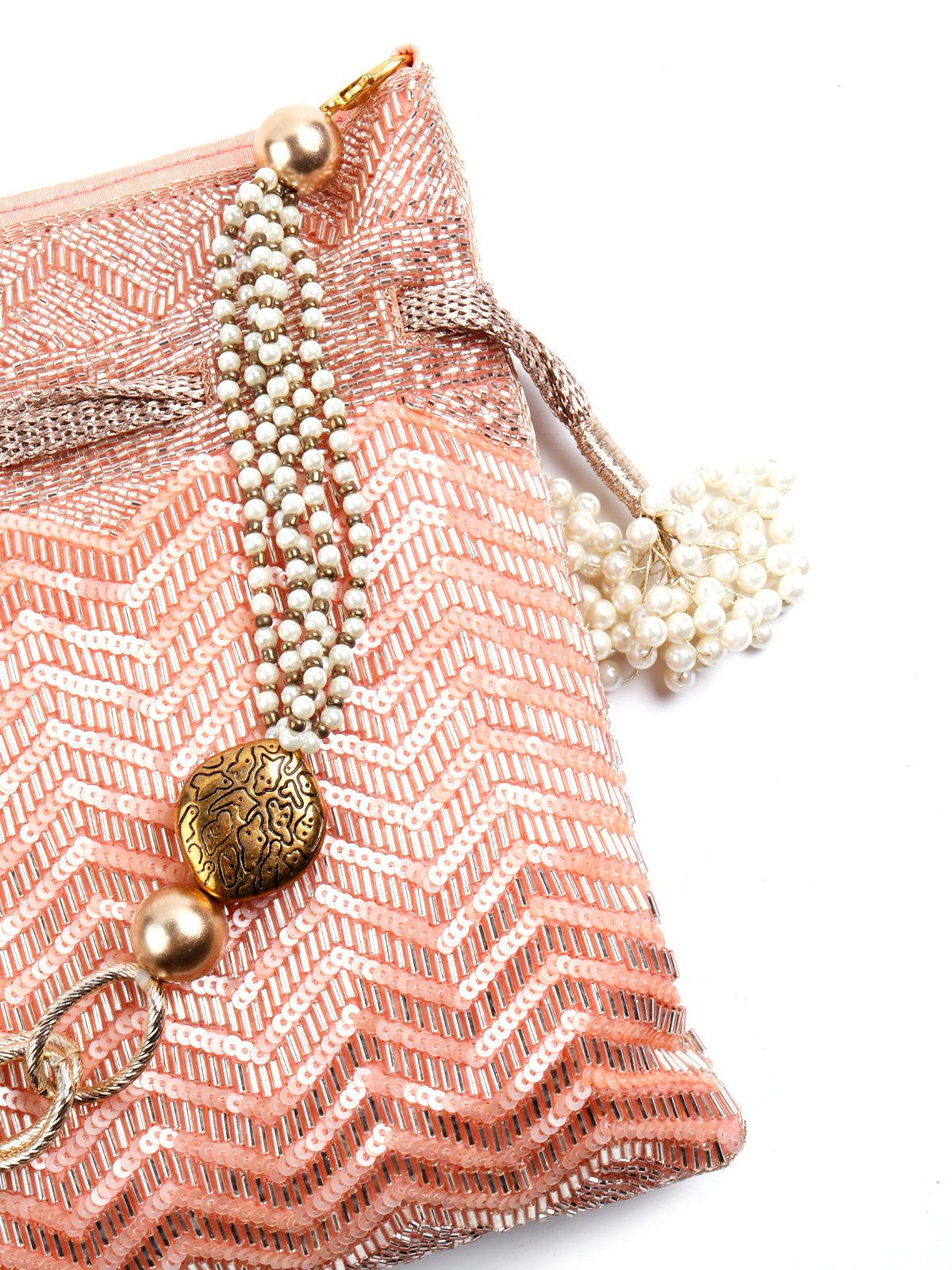 Odette Women Peach Embellished Lovely Potli Bag - Image 5