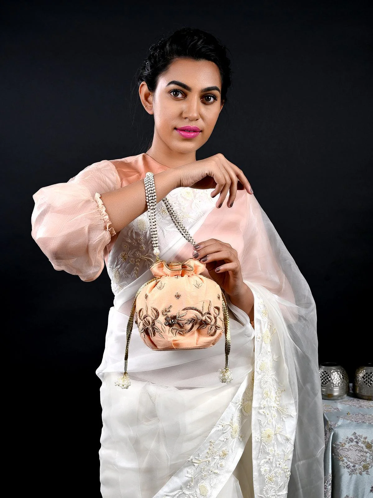 Odette Women Peach Sweet Potli Bag - Image 2