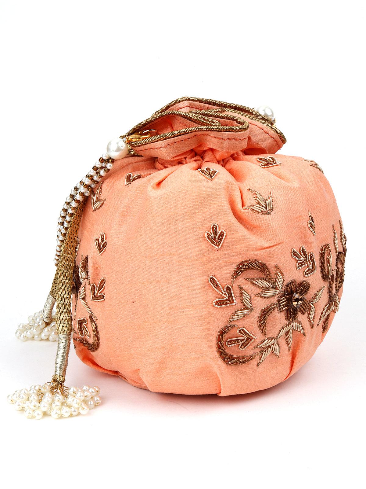 Odette Women Peach Sweet Potli Bag - Image 4