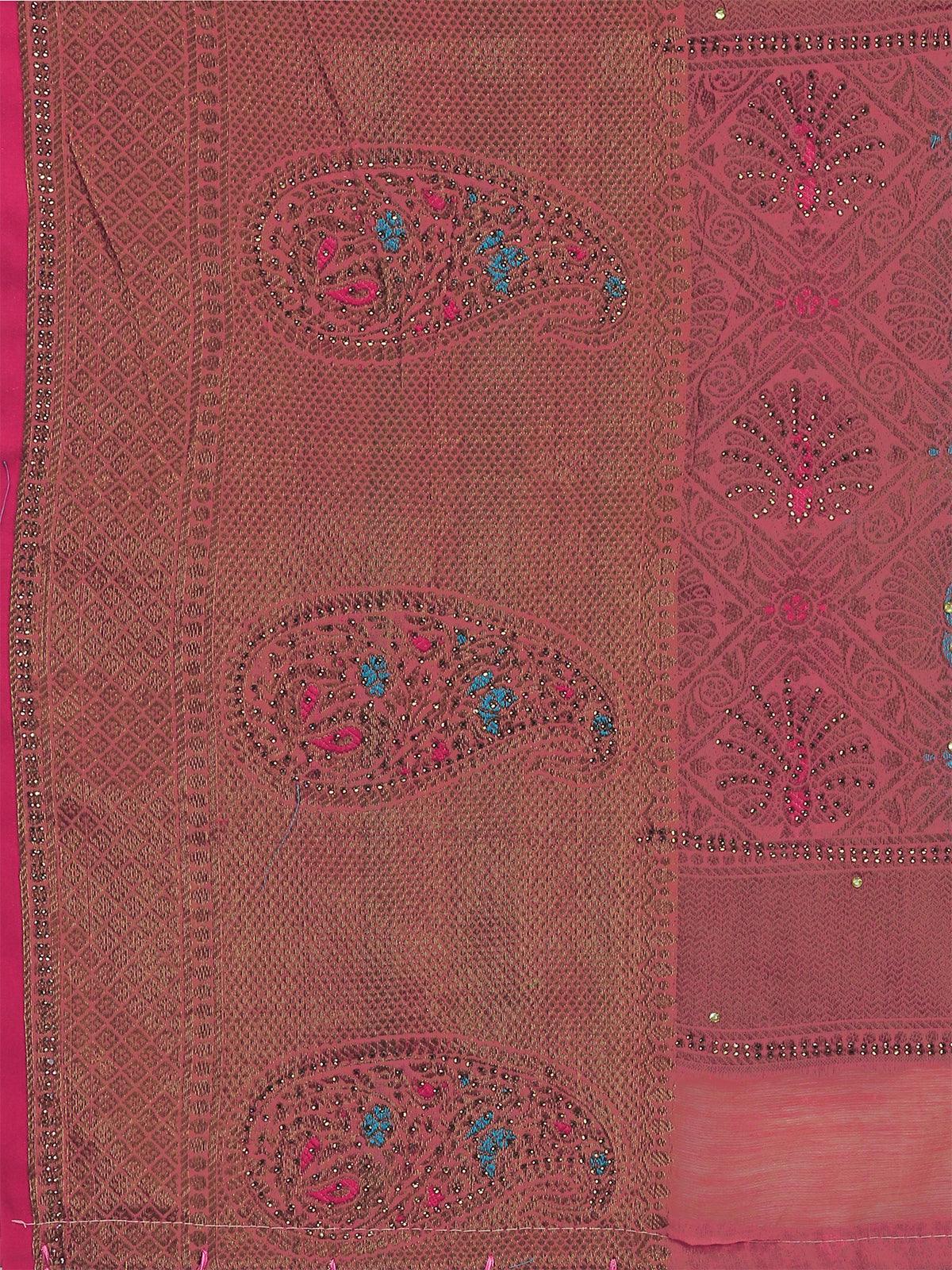 Odette Women Pink Colour Banarasi Silk Madhubani Work Saree With Unstitched Blouse - Image 4