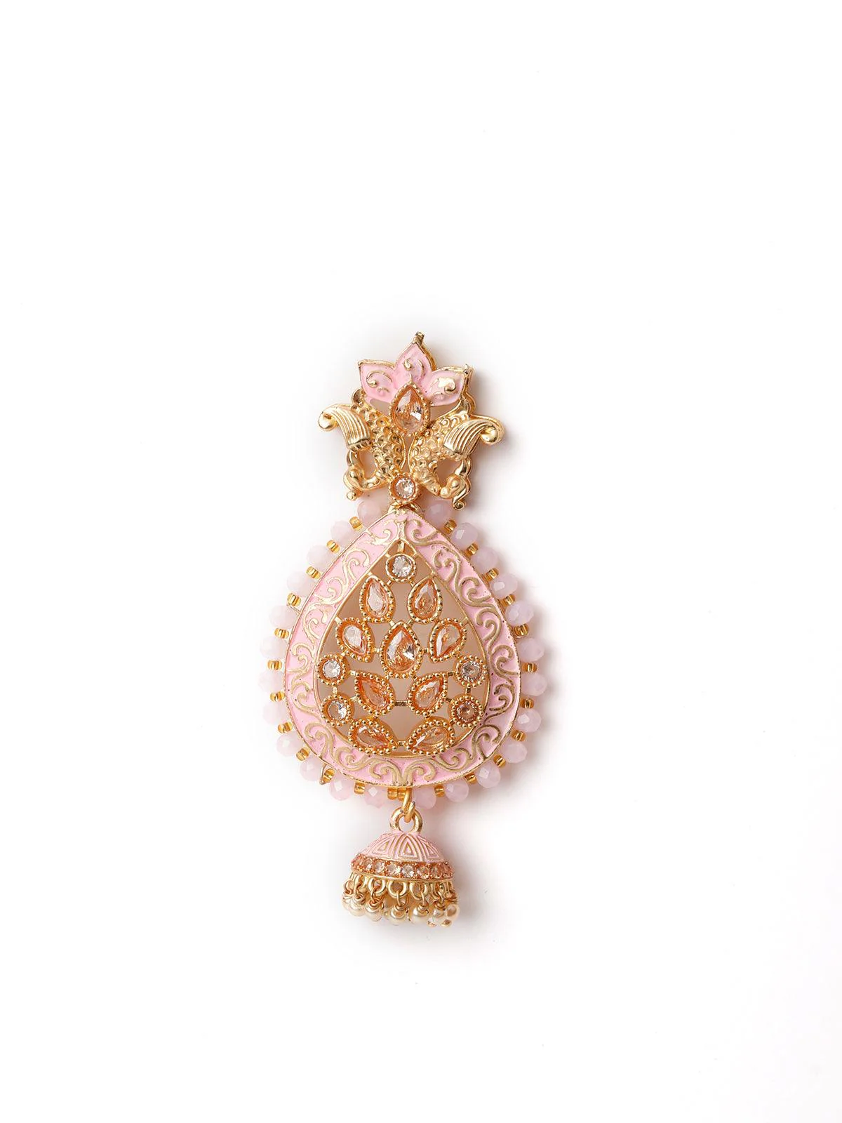 Odette Women Pink Enameled Leafy Dangle Earrings - Image 4