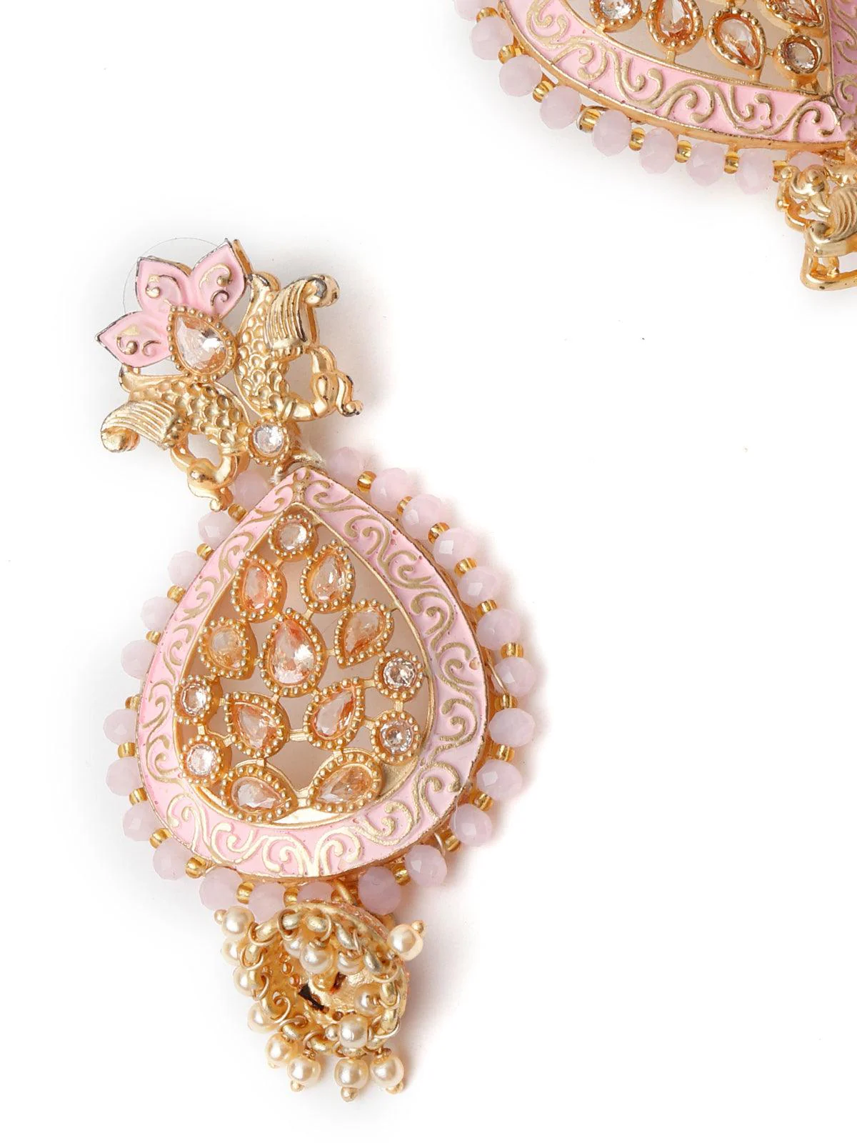 Odette Women Pink Enameled Leafy Dangle Earrings - Image 5