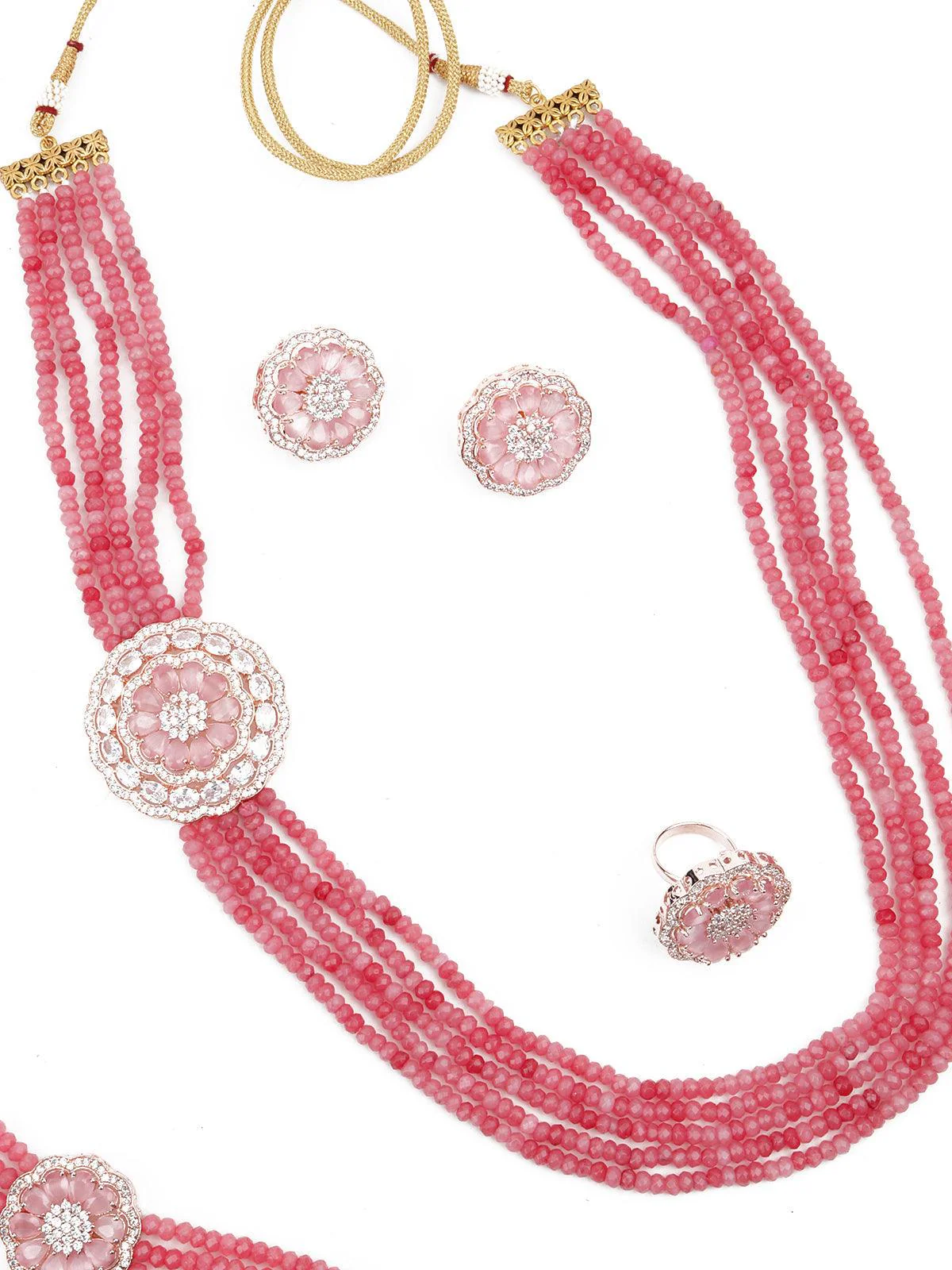 Odette Women Pink Onyx Choker With Necklace Set - Image 4