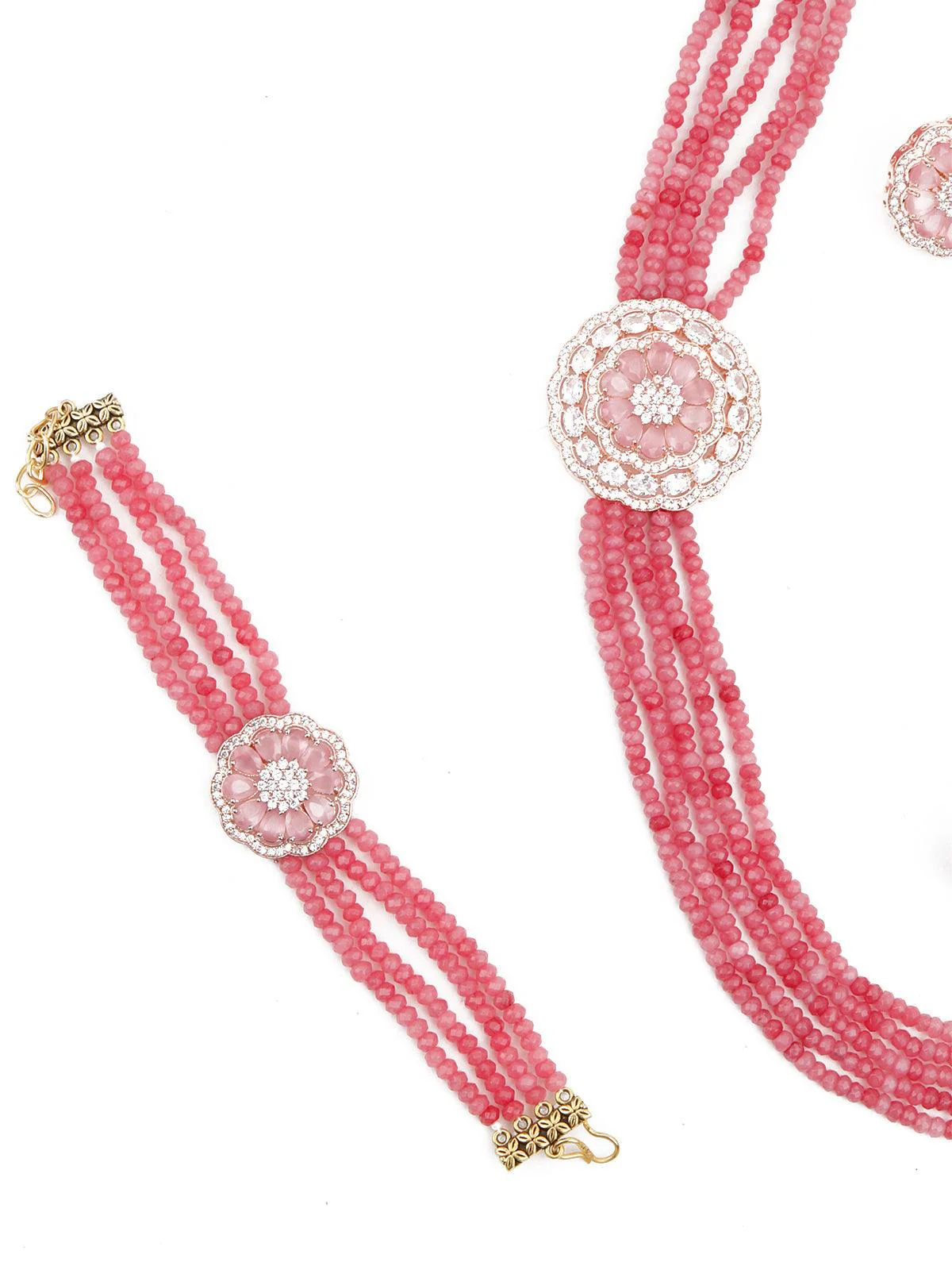 Odette Women Pink Onyx Choker With Necklace Set - Image 5