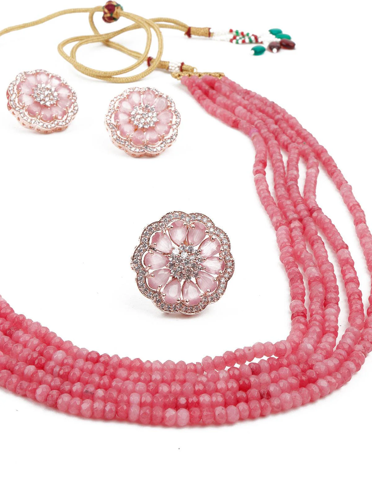 Odette Women Pink Onyx Choker With Necklace Set - Image 6