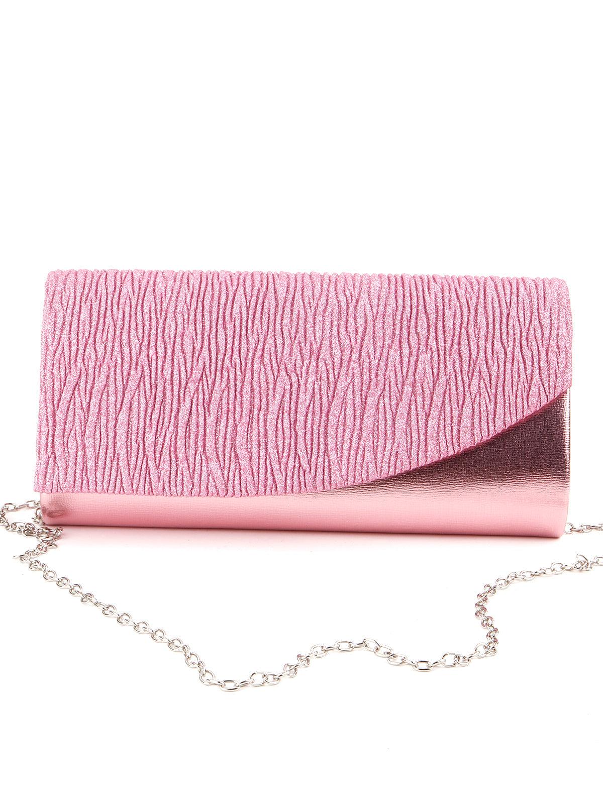 Odette Women Pink Shimmer Envelope Clutch! - Image 3